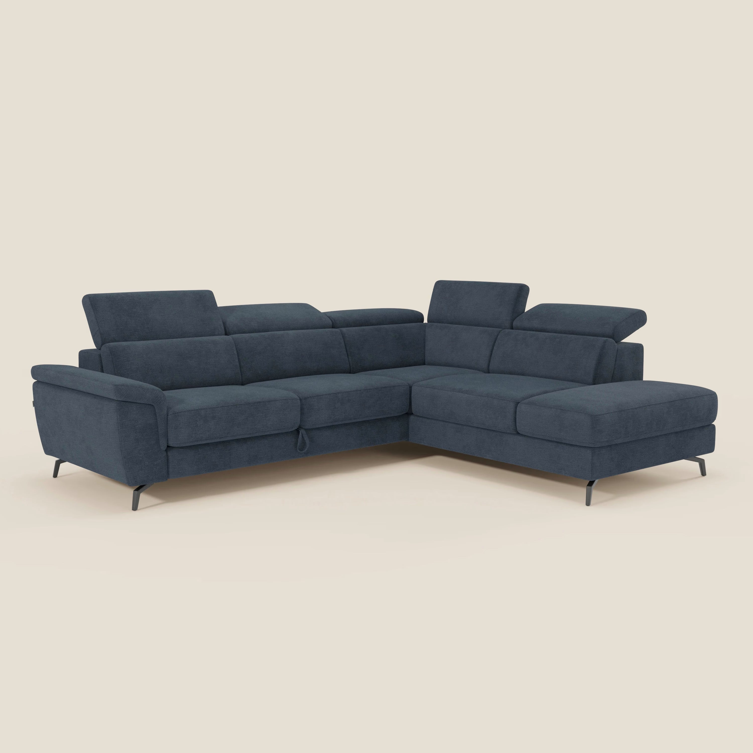 Estro Canapé d'angle extractible - têtières inclinables en tissu imperméable T14 bleu