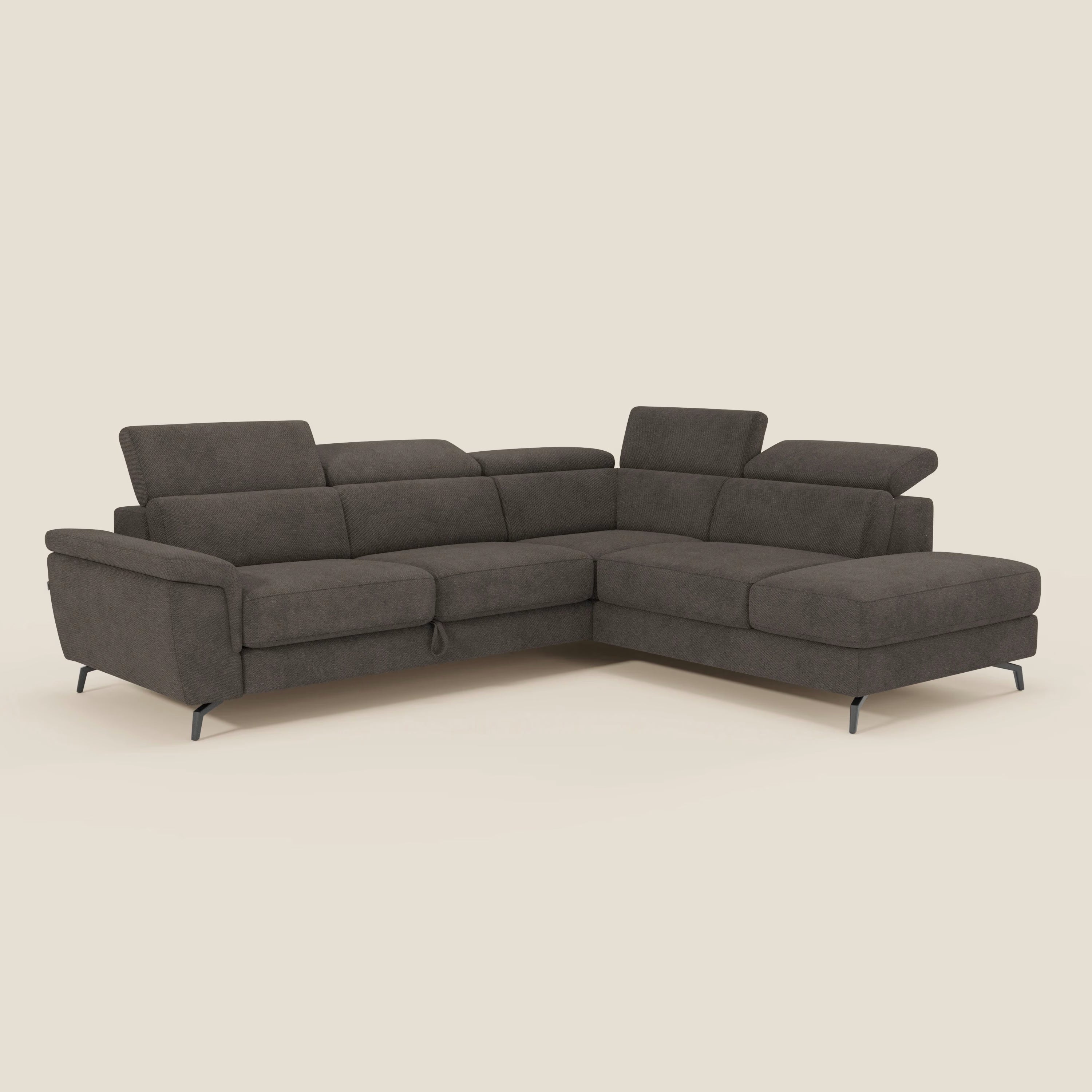 Estro Canapé d'angle extractible - têtières inclinables en tissu imperméable T14 marron