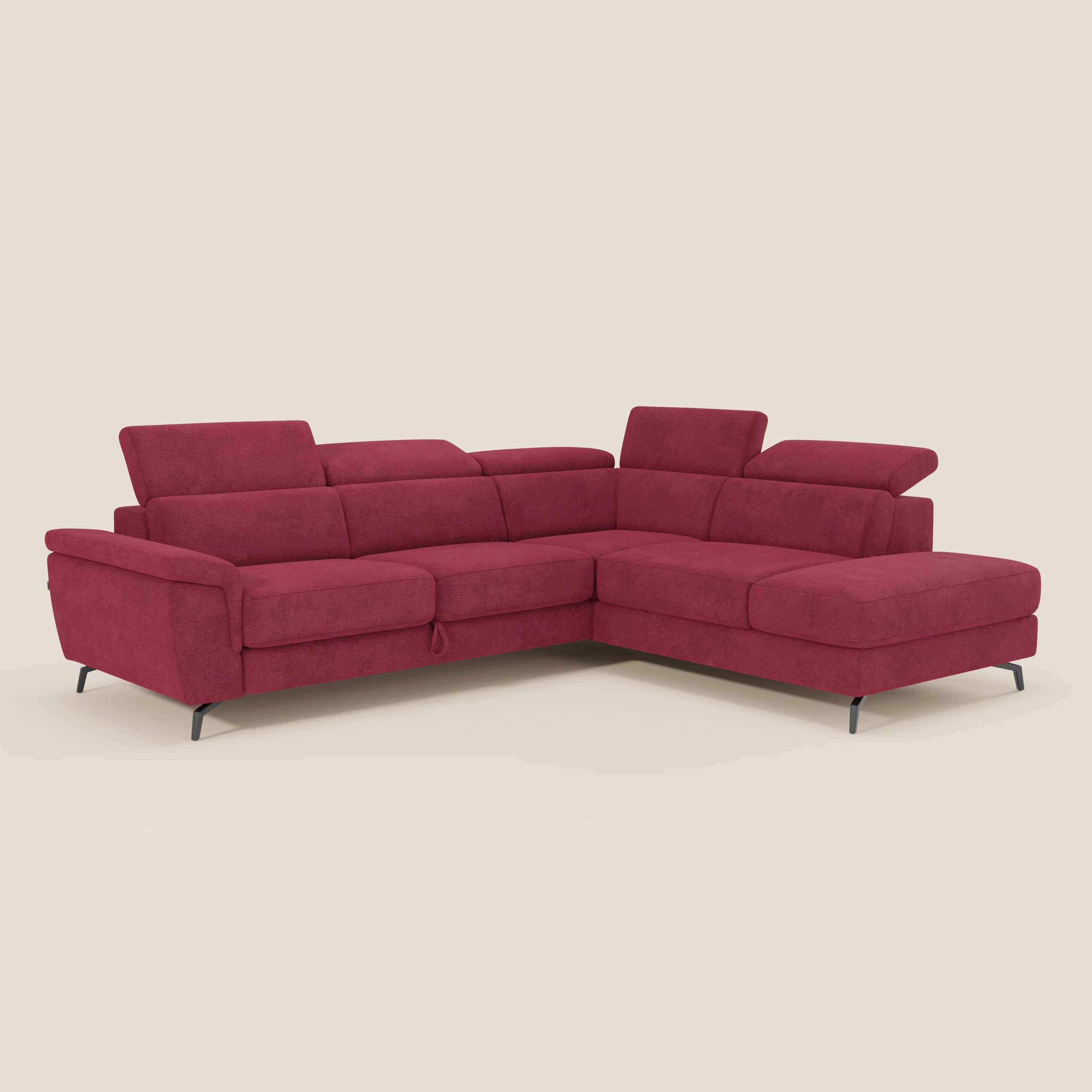 Estro Canapé d'angle extractible - têtières inclinables en tissu imperméable T14 rouge