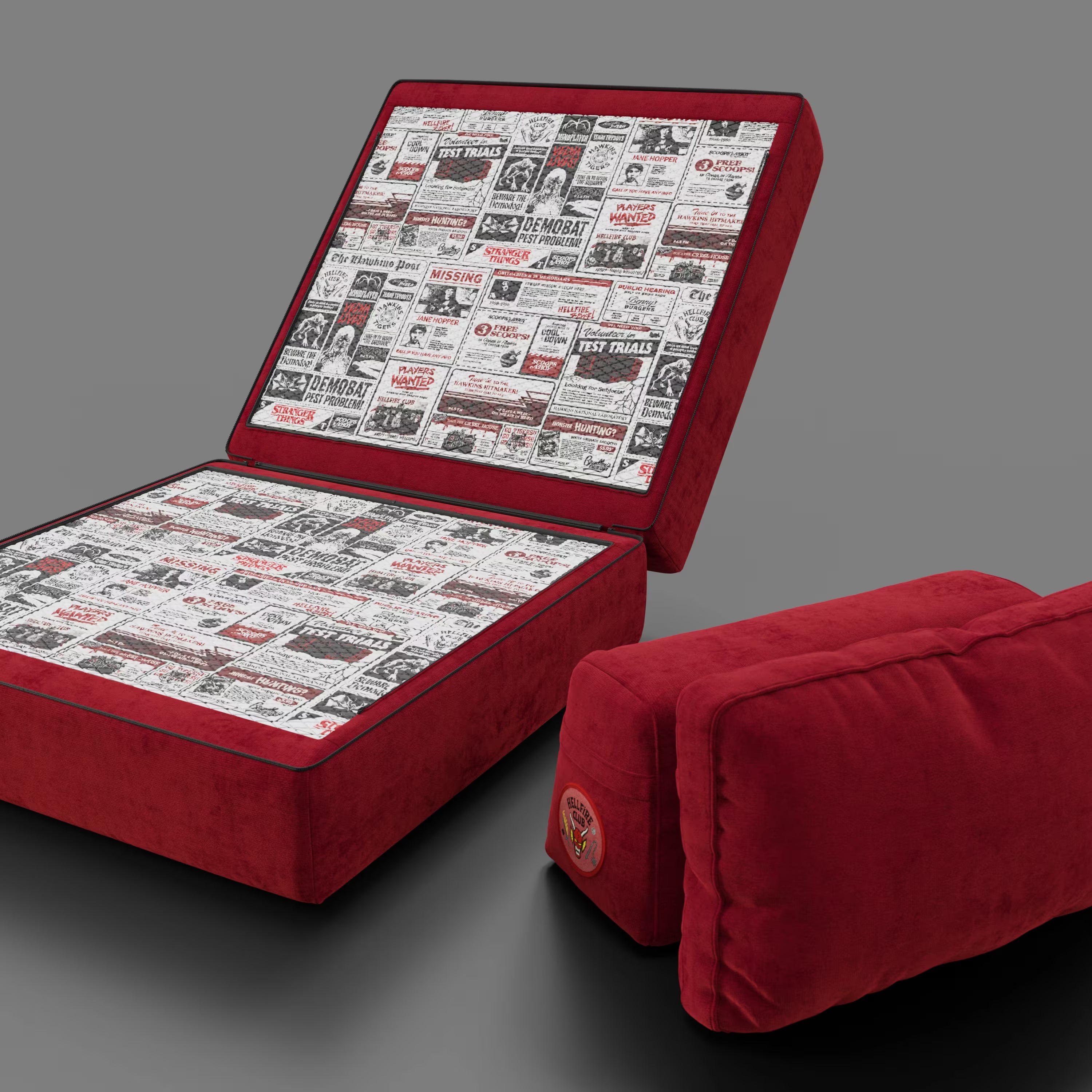 Rift fauteuil-lit Édition STRANGER THINGS avec matelas de 22 cm d'épaisseur et mousse à mémoire de forme - tissu détachable Rouge