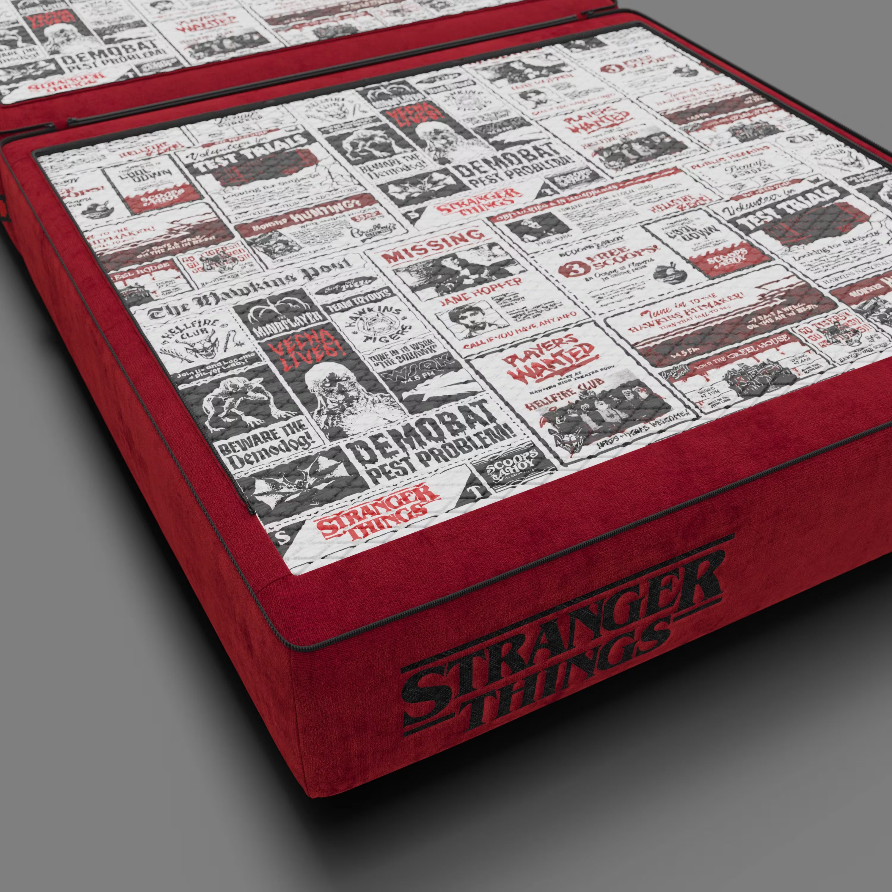 Rift fauteuil-lit Édition STRANGER THINGS avec matelas de 22 cm d'épaisseur et mousse à mémoire de forme - tissu détachable Rouge