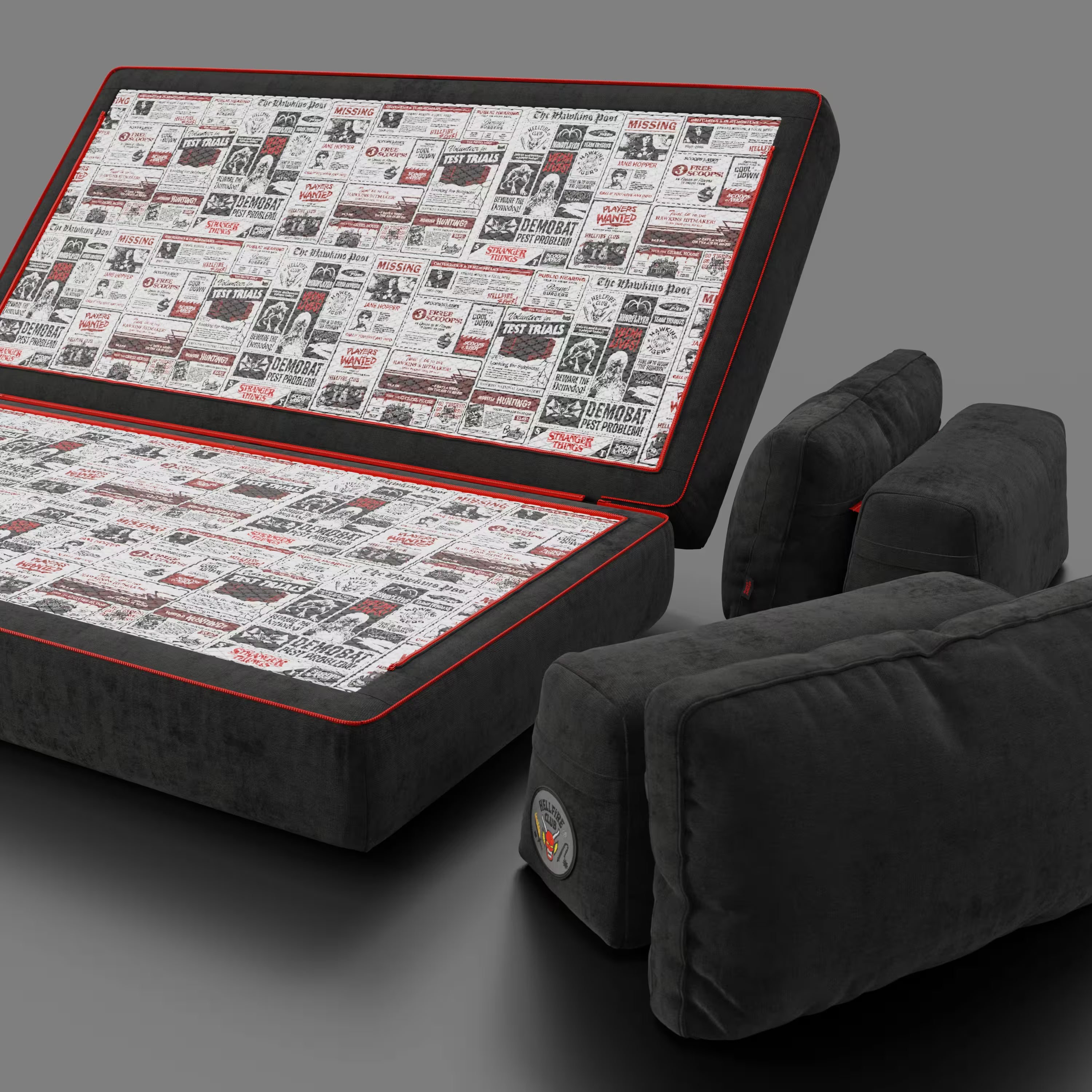 Rift Canapé-lit double Édition STRANGER THINGS 2 places et 3 places avec dossiers amovibles - matelas de 22 cm d'épaisseur en mousse à mémoire de forme en tissu détachable Anthracite