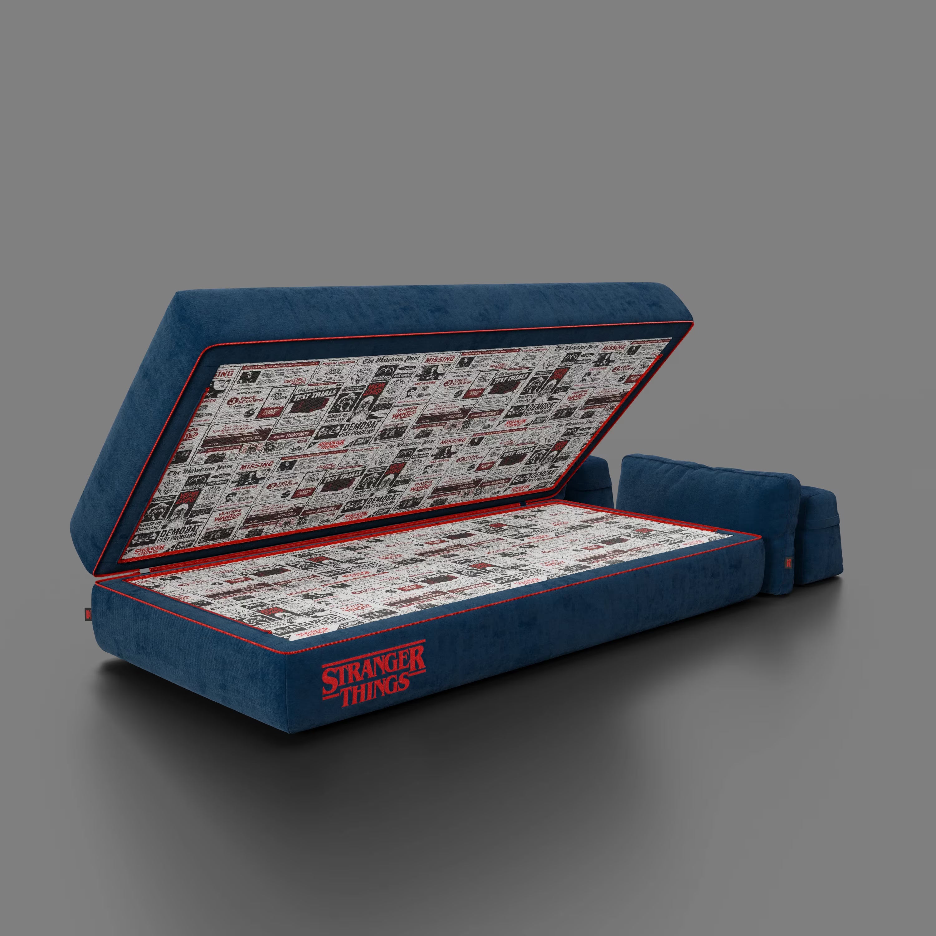 Rift Canapé-lit double Édition STRANGER THINGS 2 places et 3 places avec dossiers amovibles - matelas de 22 cm d'épaisseur en mousse à mémoire de forme en tissu détachable Bleu