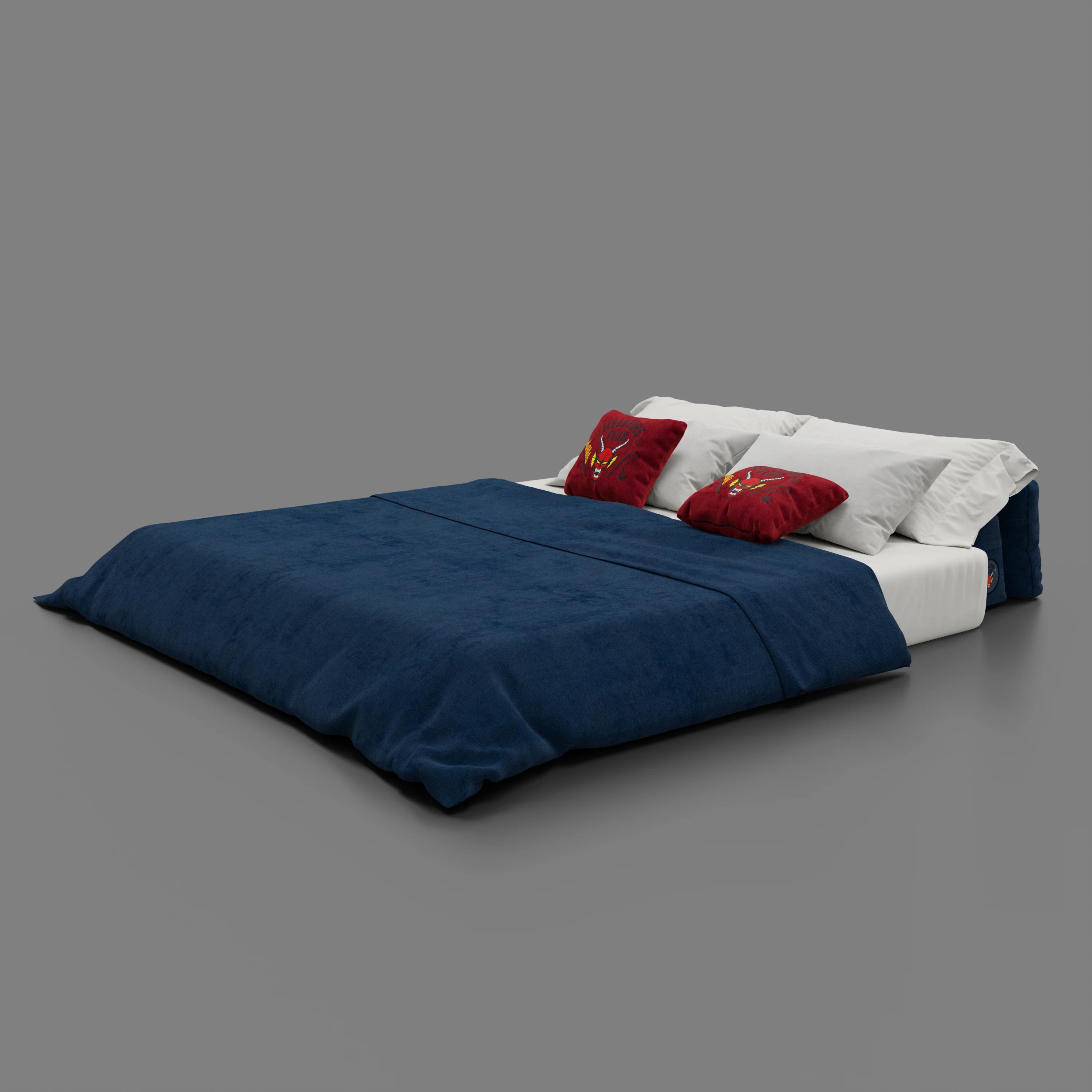 Rift Canapé-lit double Édition STRANGER THINGS 2 places et 3 places avec dossiers amovibles - matelas de 22 cm d'épaisseur en mousse à mémoire de forme en tissu détachable Bleu