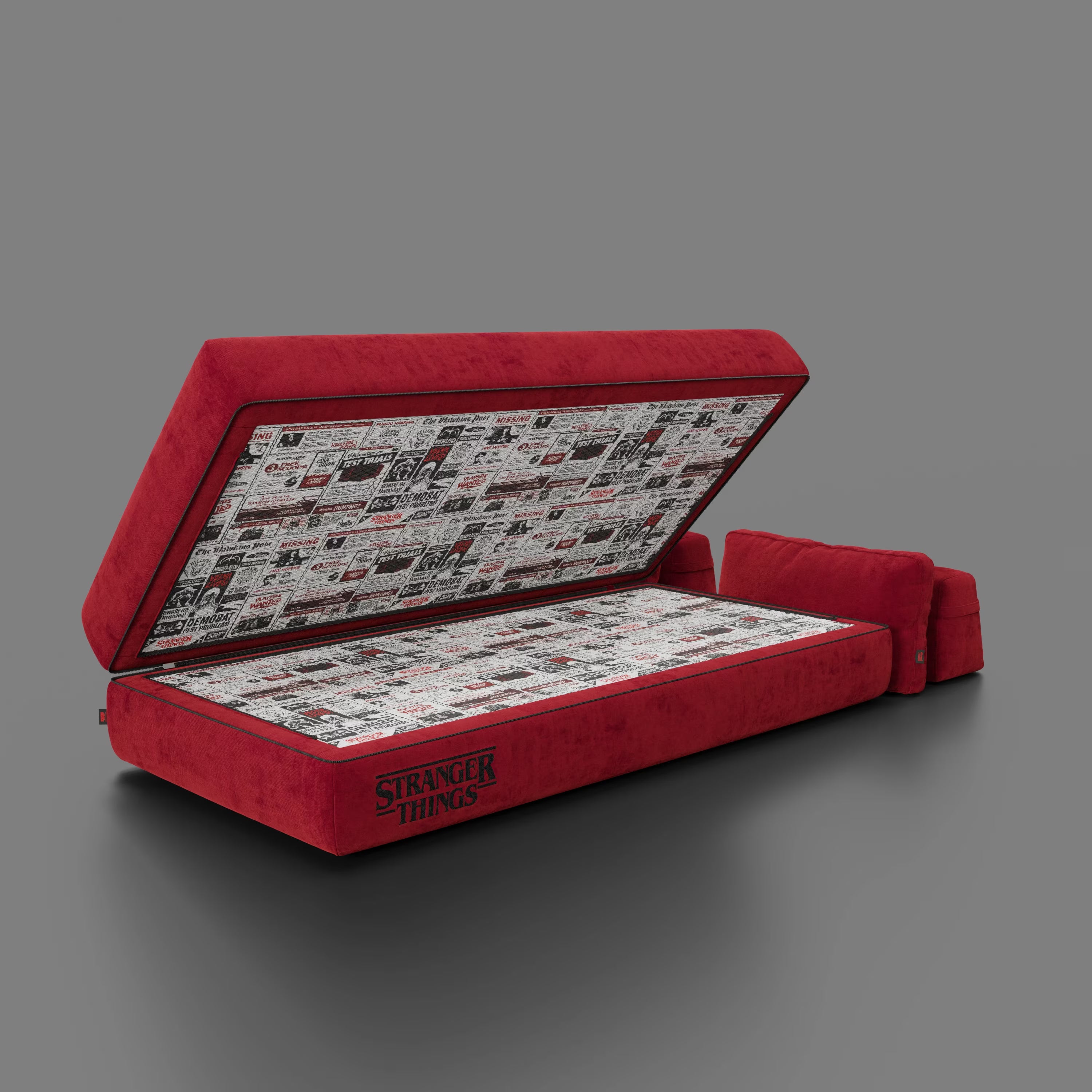 Rift Canapé-lit double Édition STRANGER THINGS 2 places et 3 places avec dossiers amovibles - matelas de 22 cm d'épaisseur en mousse à mémoire de forme en tissu détachable Rouge