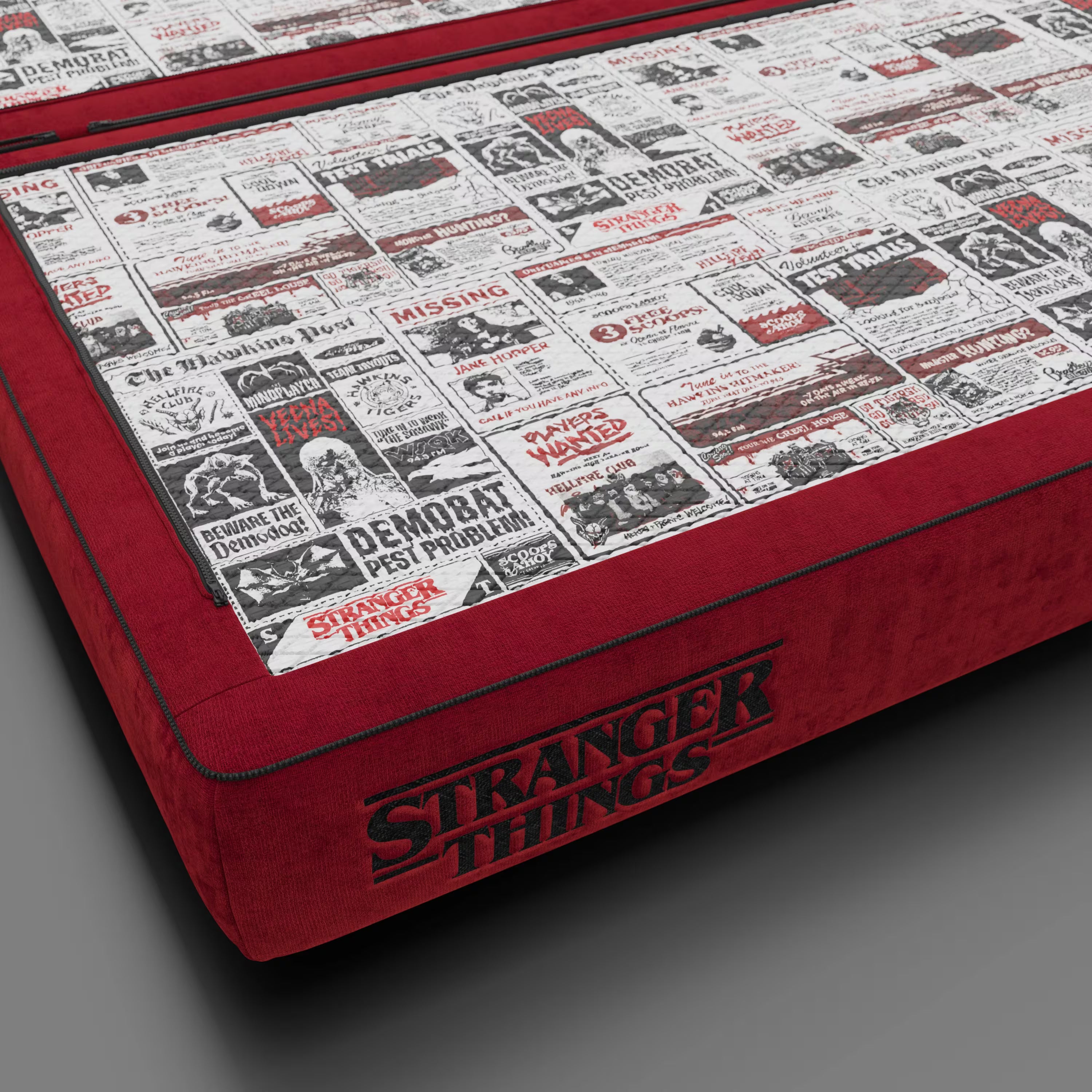 Rift Canapé-lit double Édition STRANGER THINGS 2 places et 3 places avec dossiers amovibles - matelas de 22 cm d'épaisseur en mousse à mémoire de forme en tissu détachable Rouge