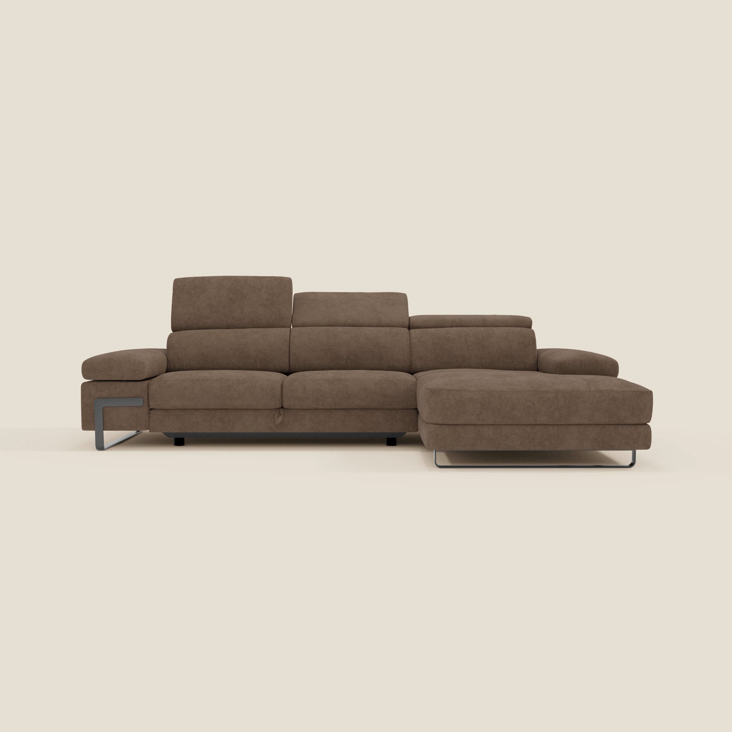 Zayana Canapé d'angle extractible - accoudoirs et têtières réglables en tissu imperméable T02 marron