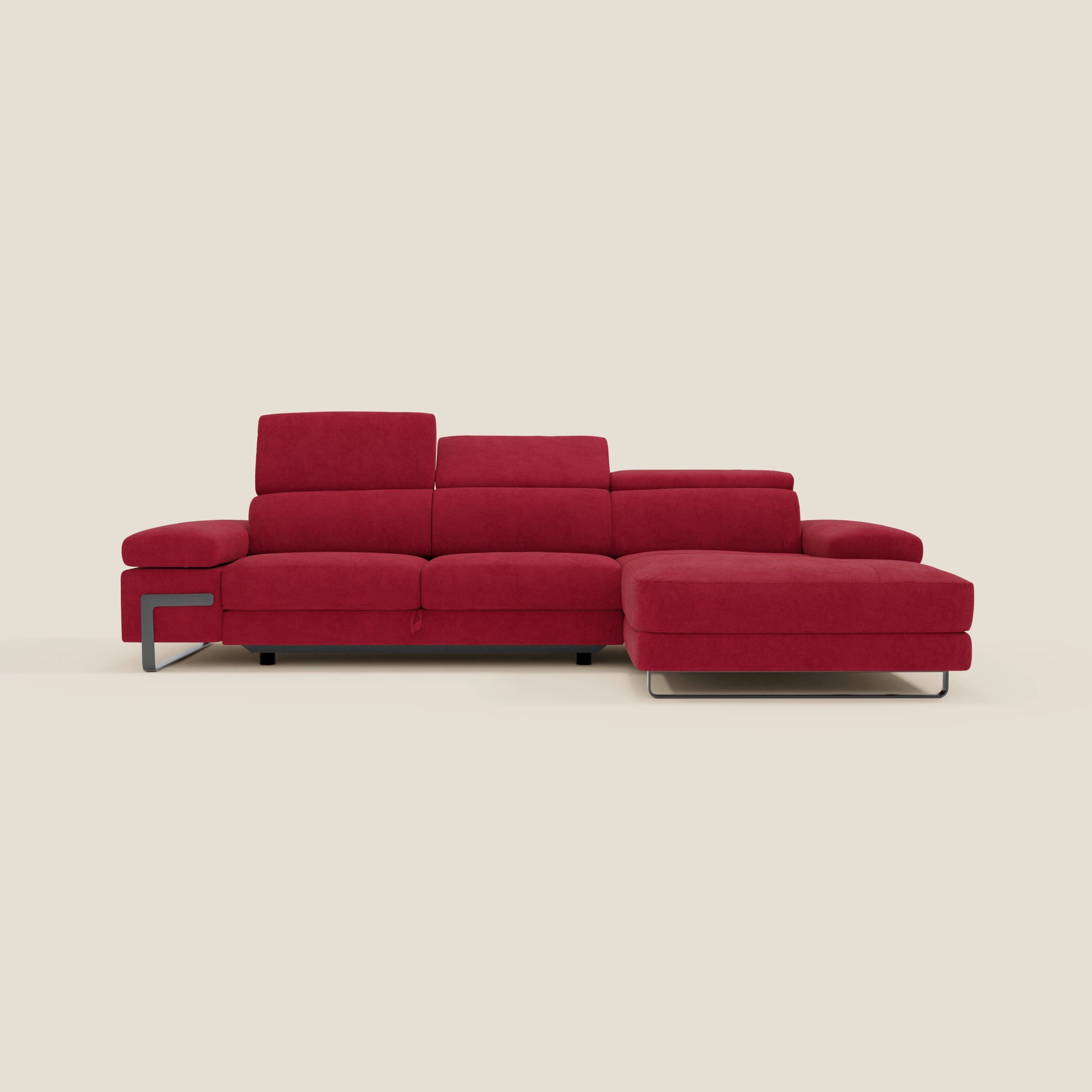Zayana Canapé d'angle extractible - accoudoirs et têtières réglables en tissu imperméable T02 rouge