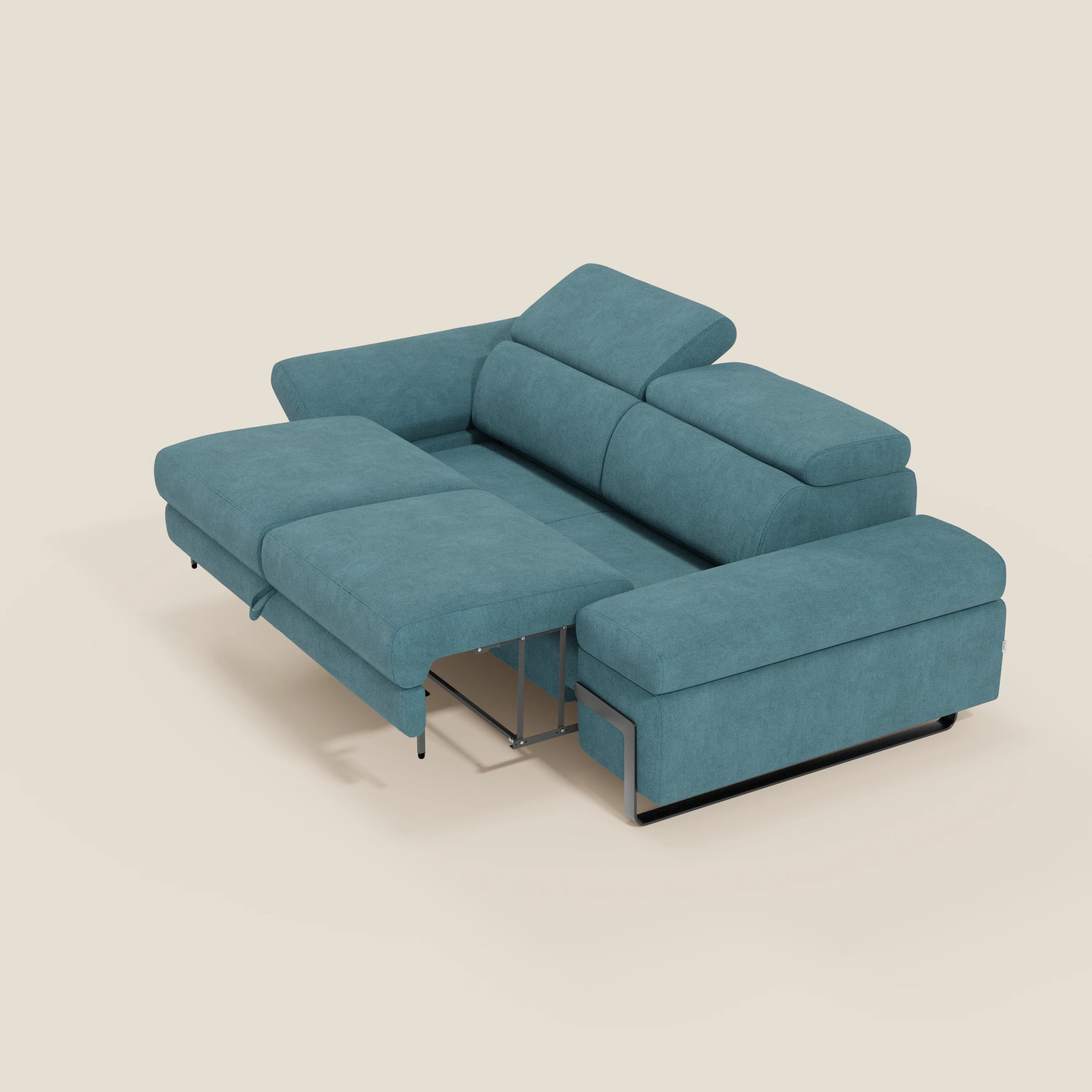 Zayana Canapé 3 places avec élément extractible - accoudoirs et têtières réglables en tissu imperméable T02 bleu ciel