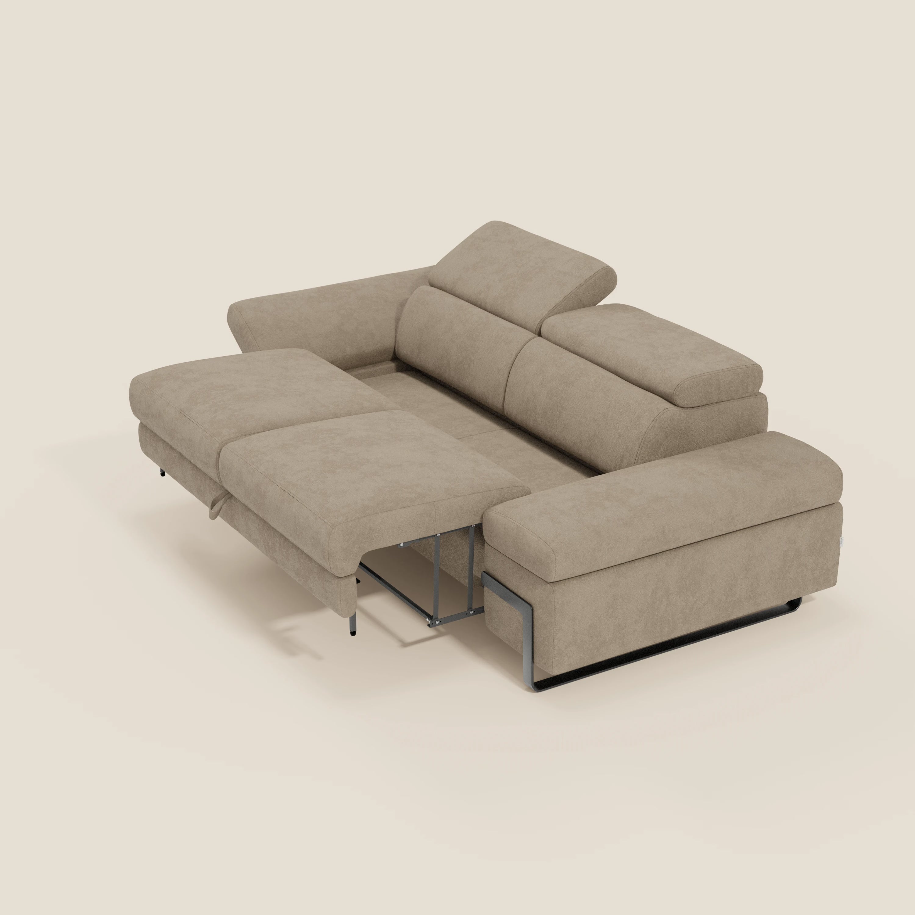 Zayana Canapé 3 places avec élément extractible - accoudoirs et têtières réglables en tissu imperméable T02 beige