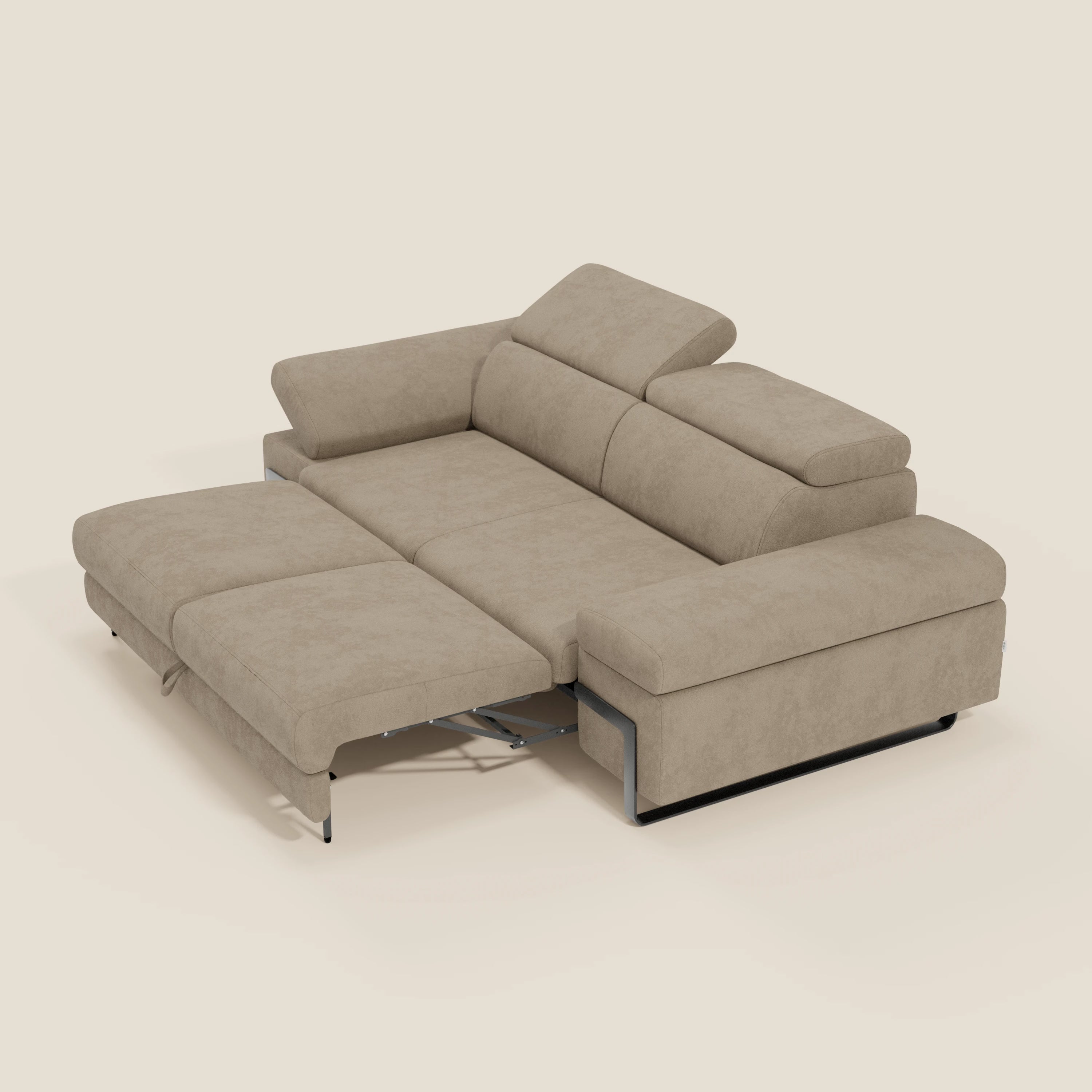 Zayana Canapé 3 places avec élément extractible - accoudoirs et têtières réglables en tissu imperméable T02 beige
