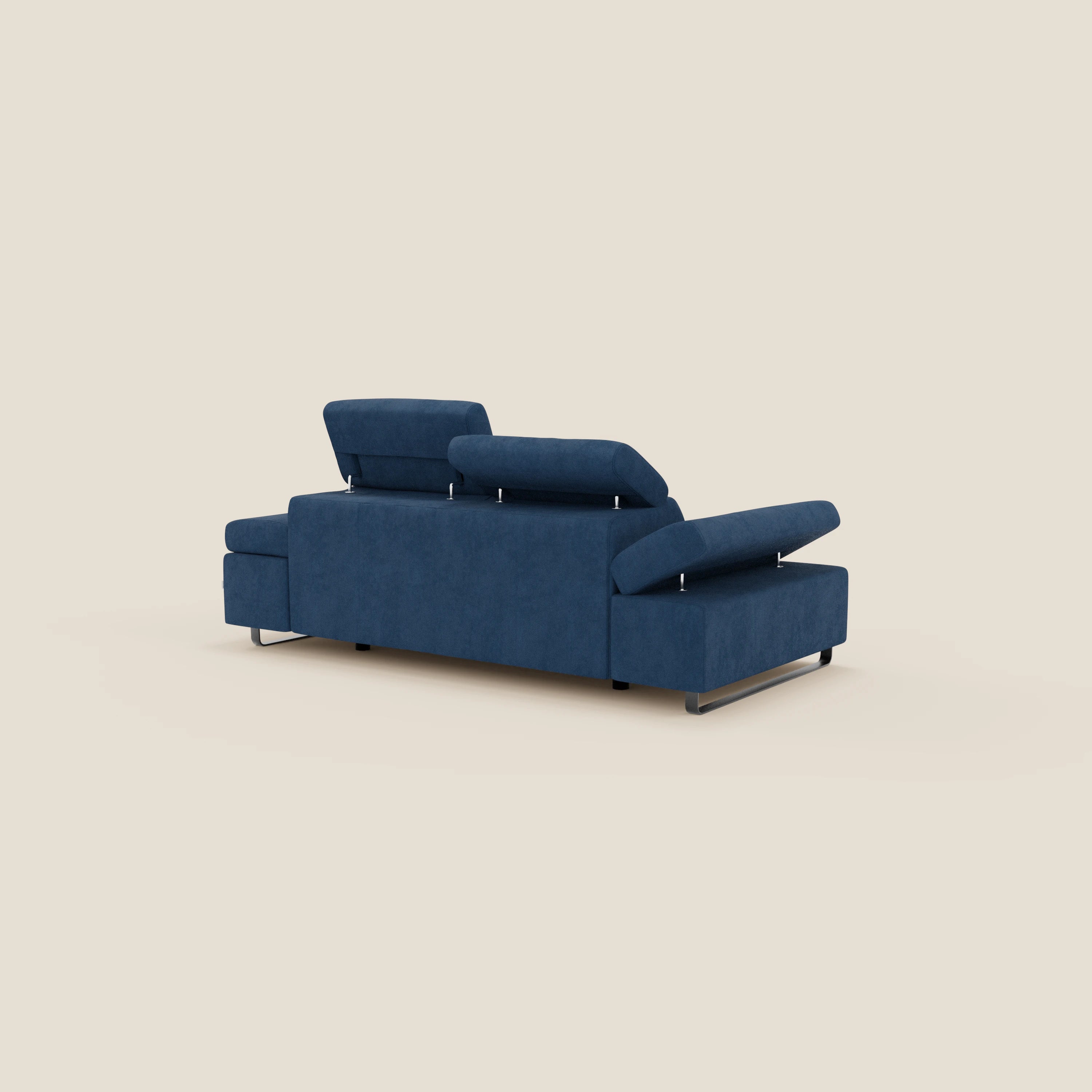 Zayana Canapé 3 places avec élément extractible - accoudoirs et têtières réglables en tissu imperméable T02 bleu