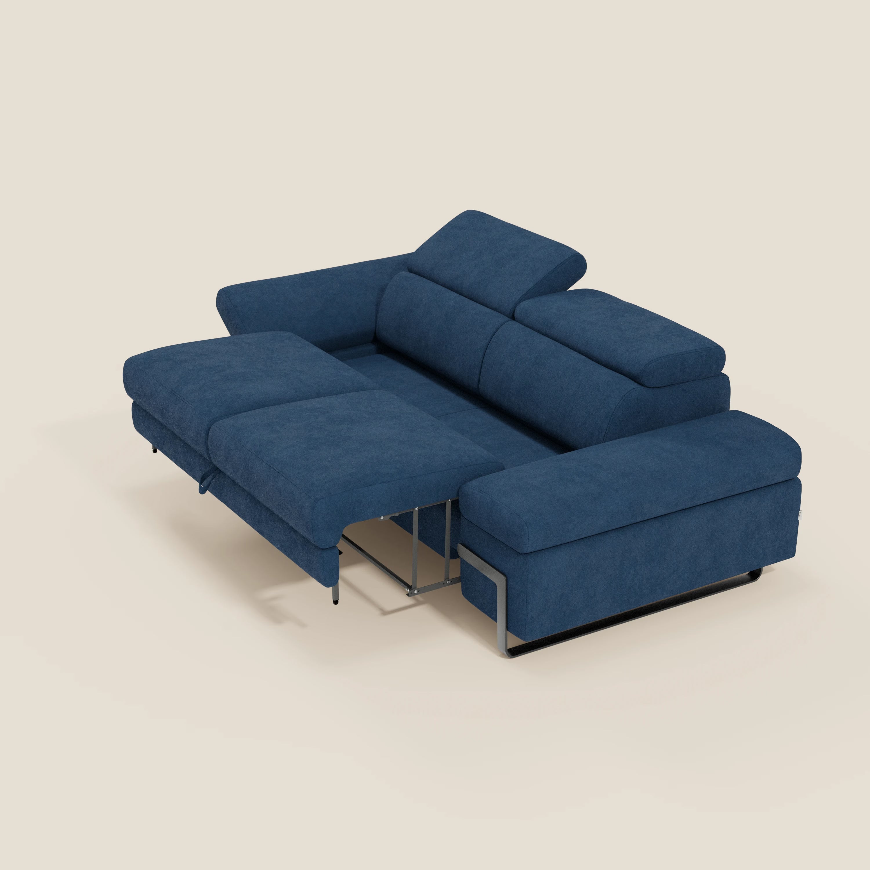 Zayana Canapé 3 places avec élément extractible - accoudoirs et têtières réglables en tissu imperméable T02 bleu