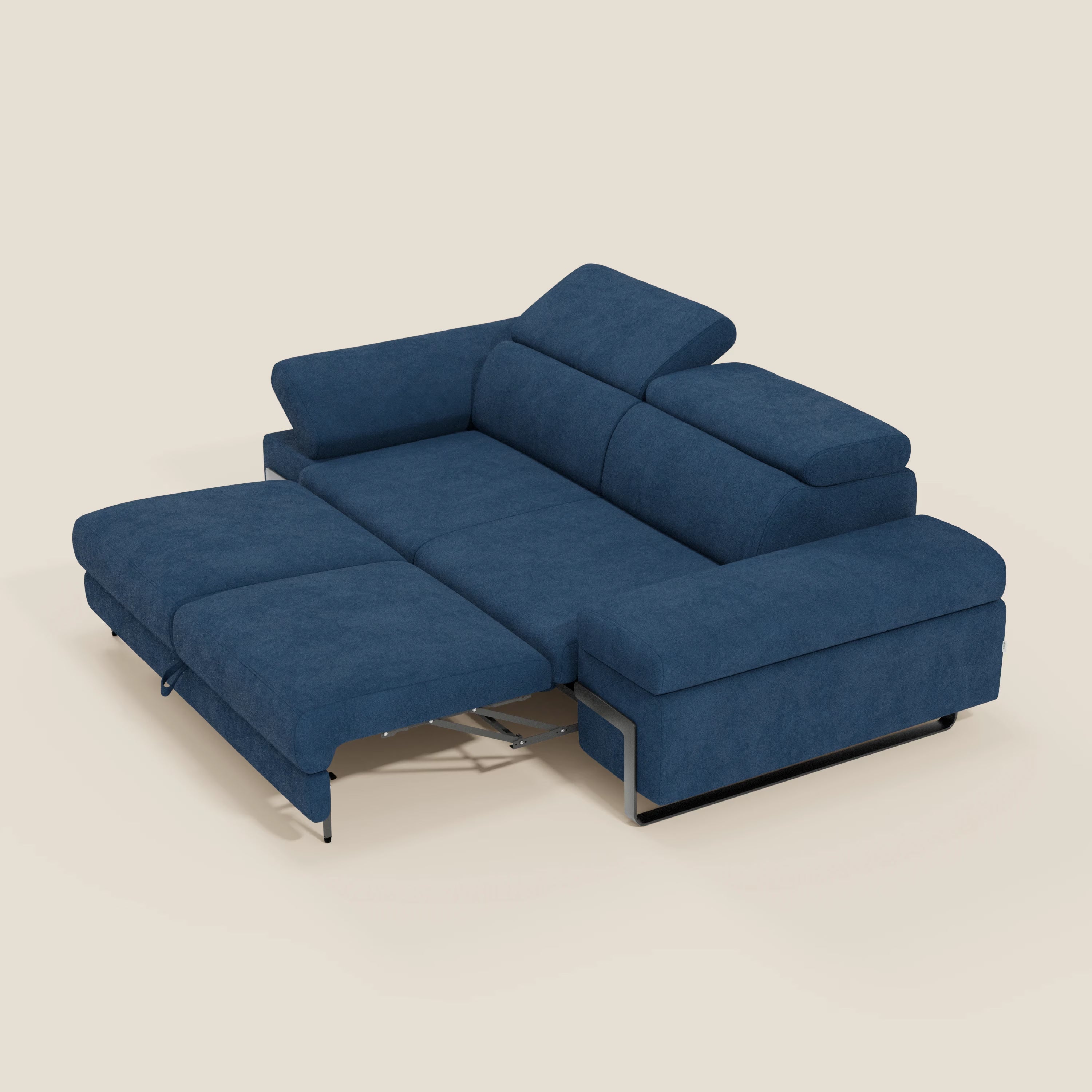 Zayana Canapé 3 places avec élément extractible - accoudoirs et têtières réglables en tissu imperméable T02 bleu