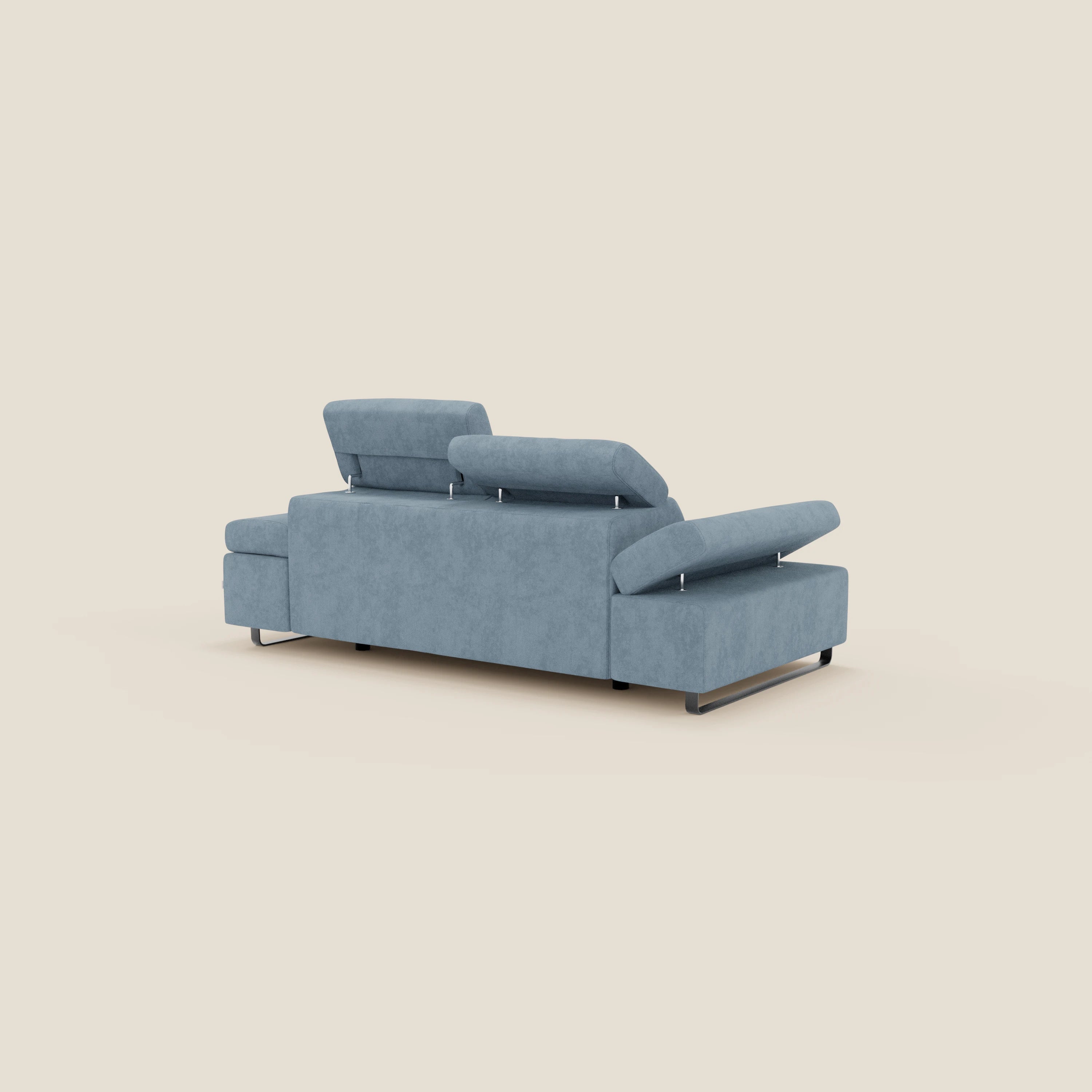 Zayana Canapé 3 places avec élément extractible - accoudoirs et têtières réglables en tissu imperméable T02 bleu pastel
