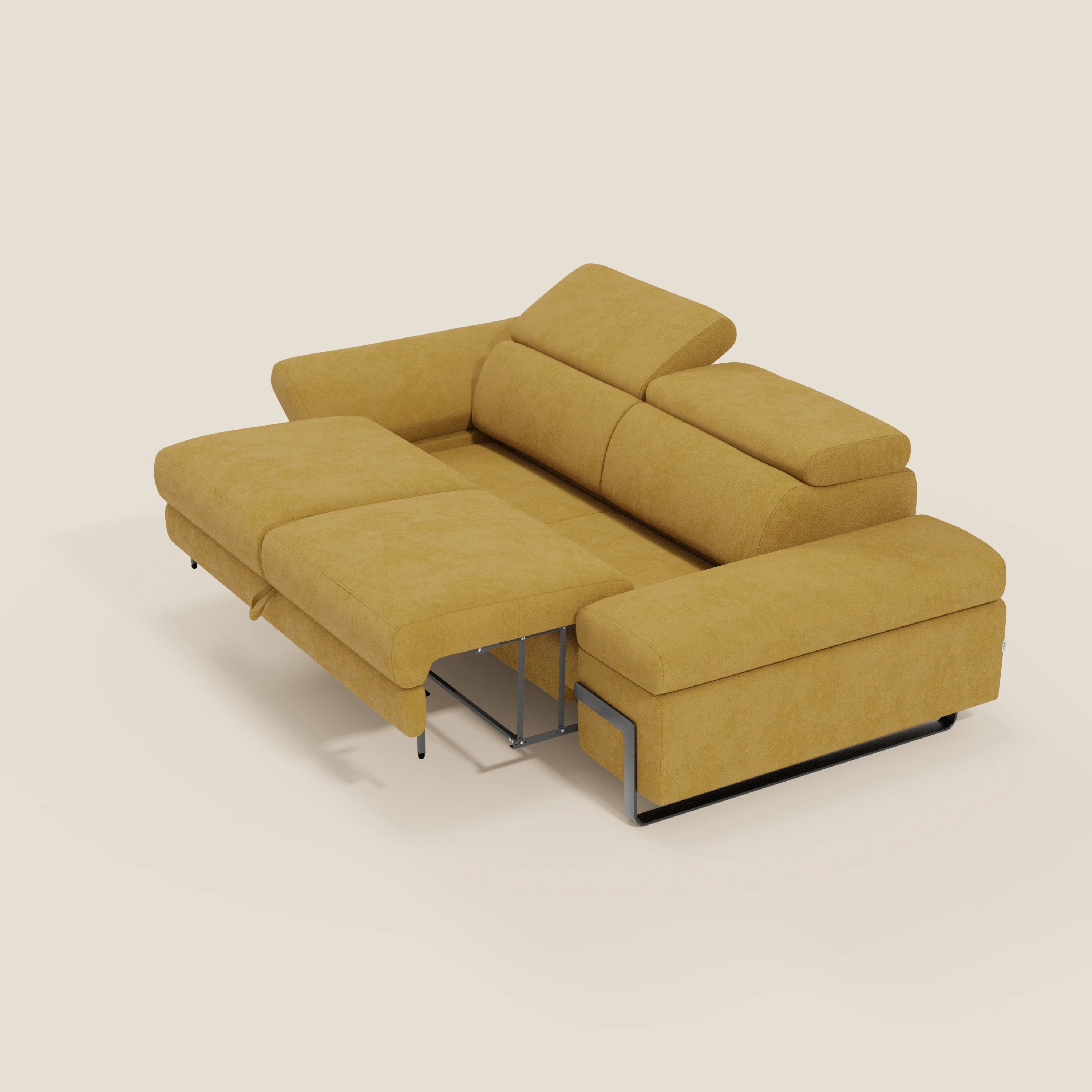 Zayana Canapé 3 places avec élément extractible - accoudoirs et têtières réglables en tissu imperméable T02 jaune
