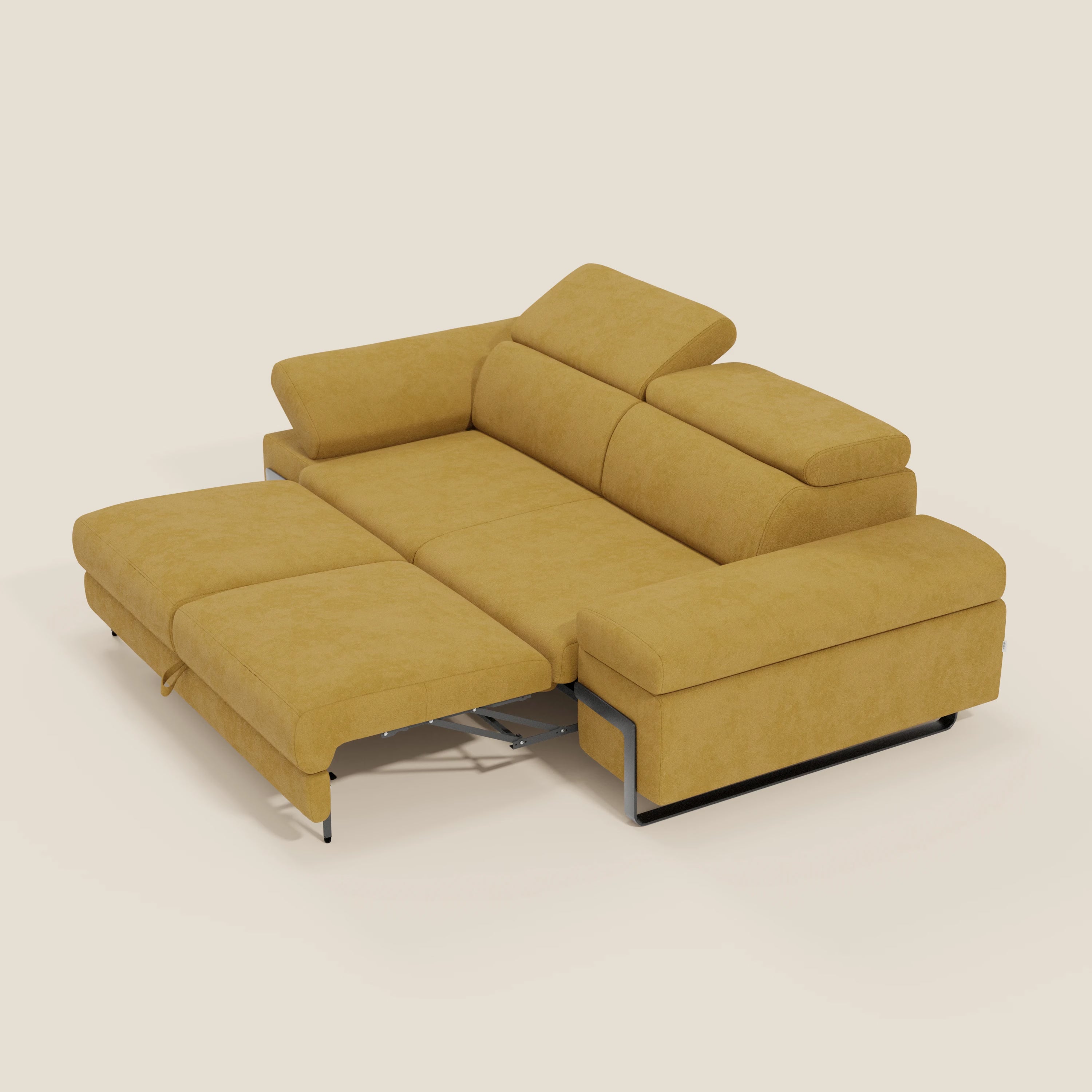 Zayana Canapé 3 places avec élément extractible - accoudoirs et têtières réglables en tissu imperméable T02 jaune