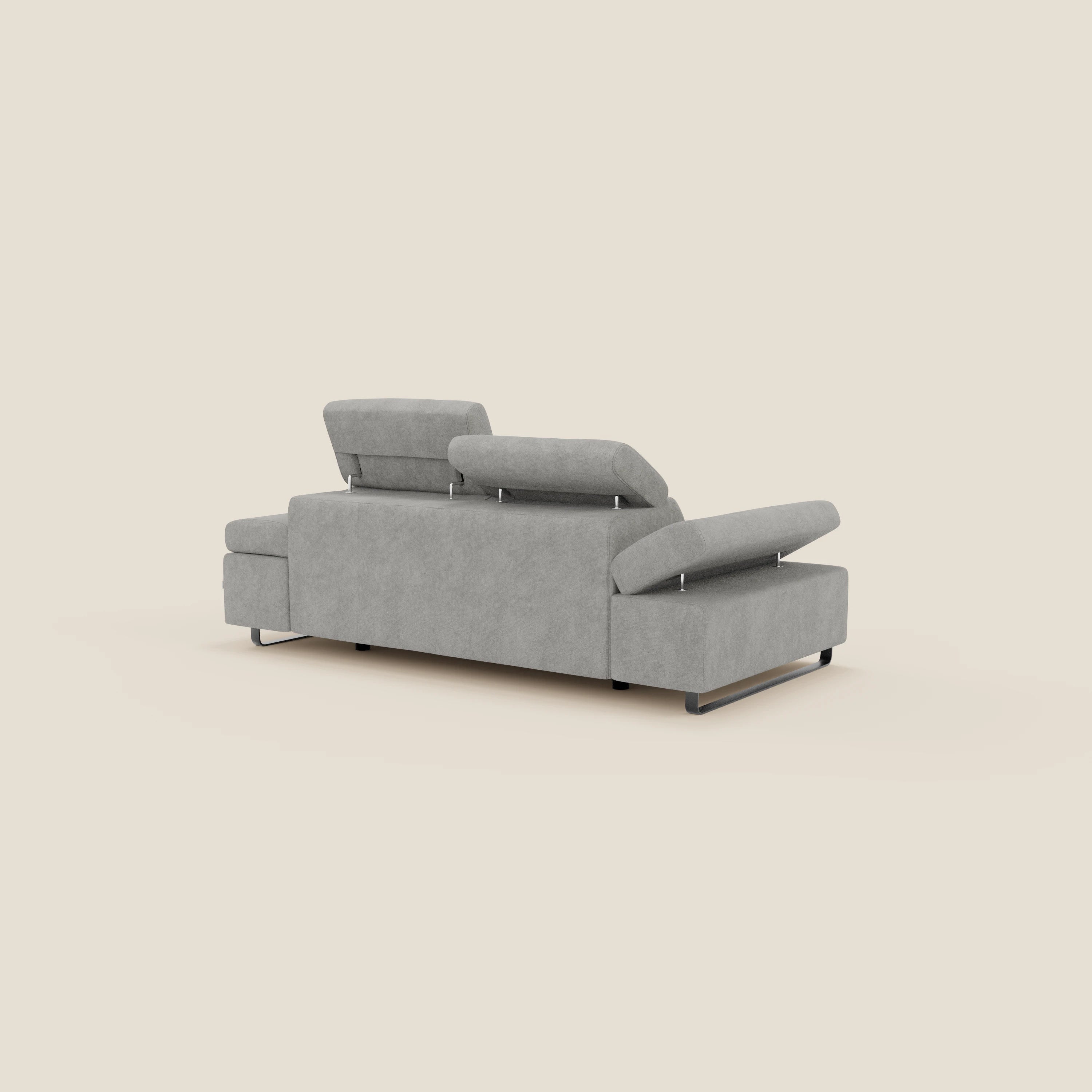 Zayana Canapé 3 places avec élément extractible - accoudoirs et têtières réglables en tissu imperméable T02 gris clair