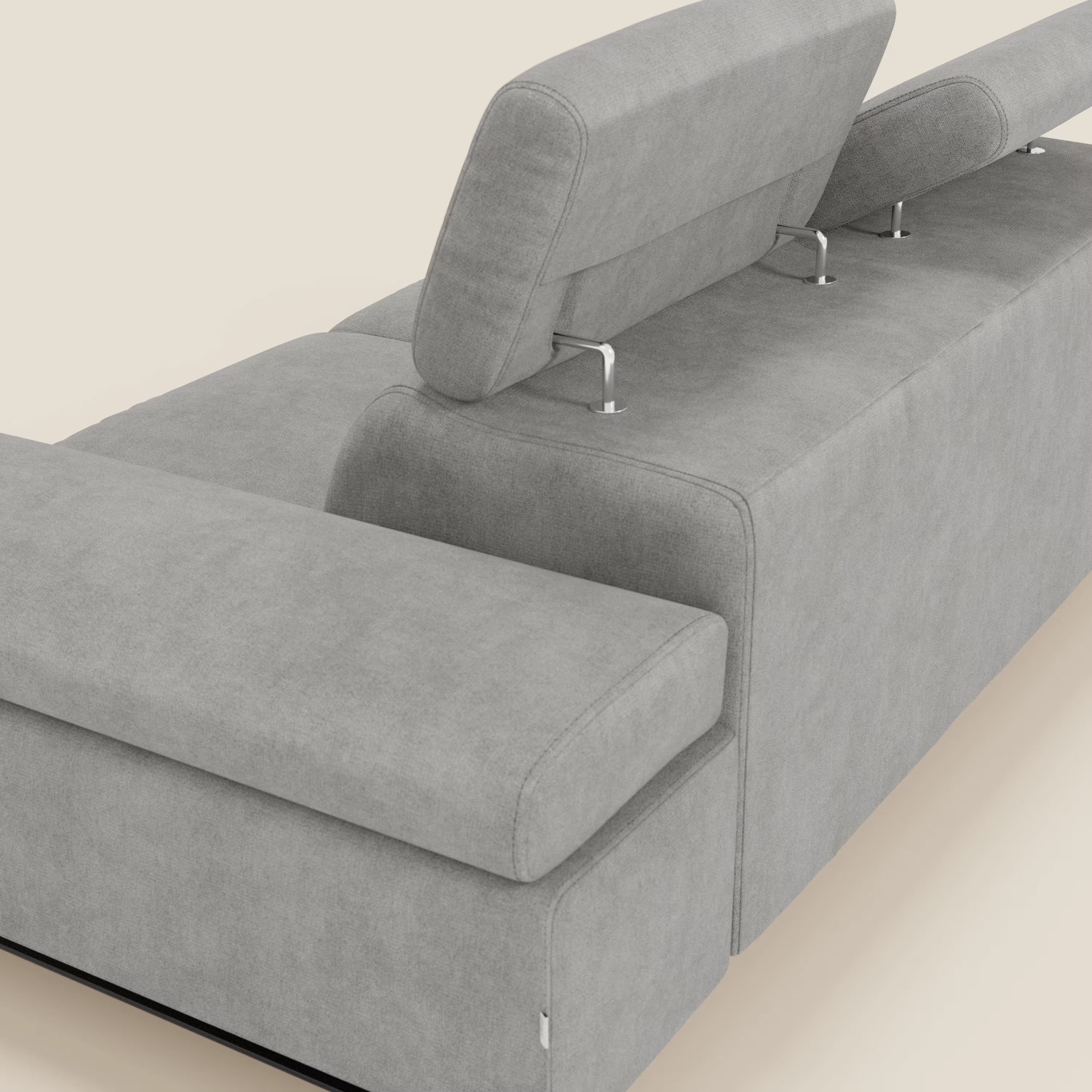 Zayana Canapé 3 places avec élément extractible - accoudoirs et têtières réglables en tissu imperméable T02 gris clair