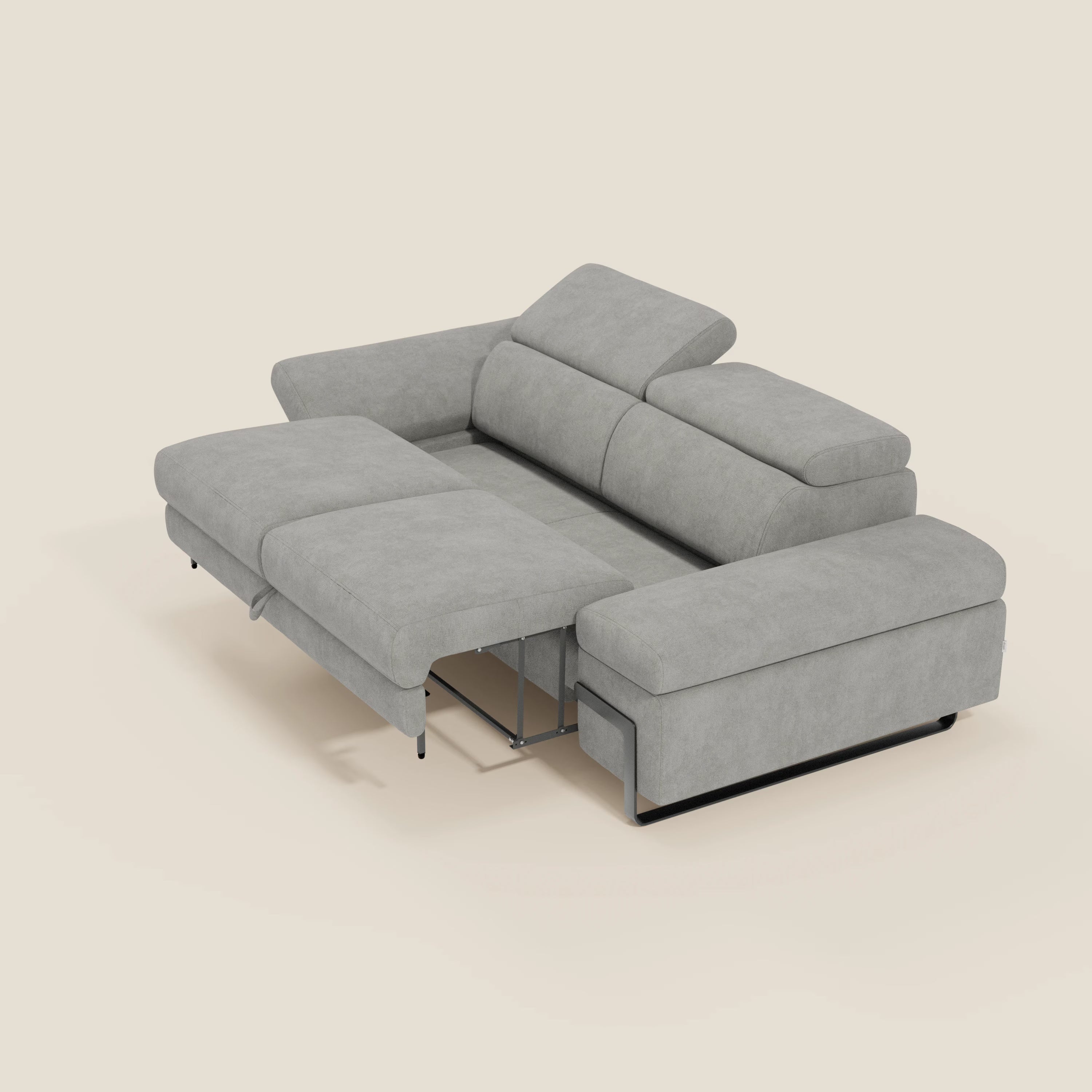 Zayana Canapé 3 places avec élément extractible - accoudoirs et têtières réglables en tissu imperméable T02 gris clair