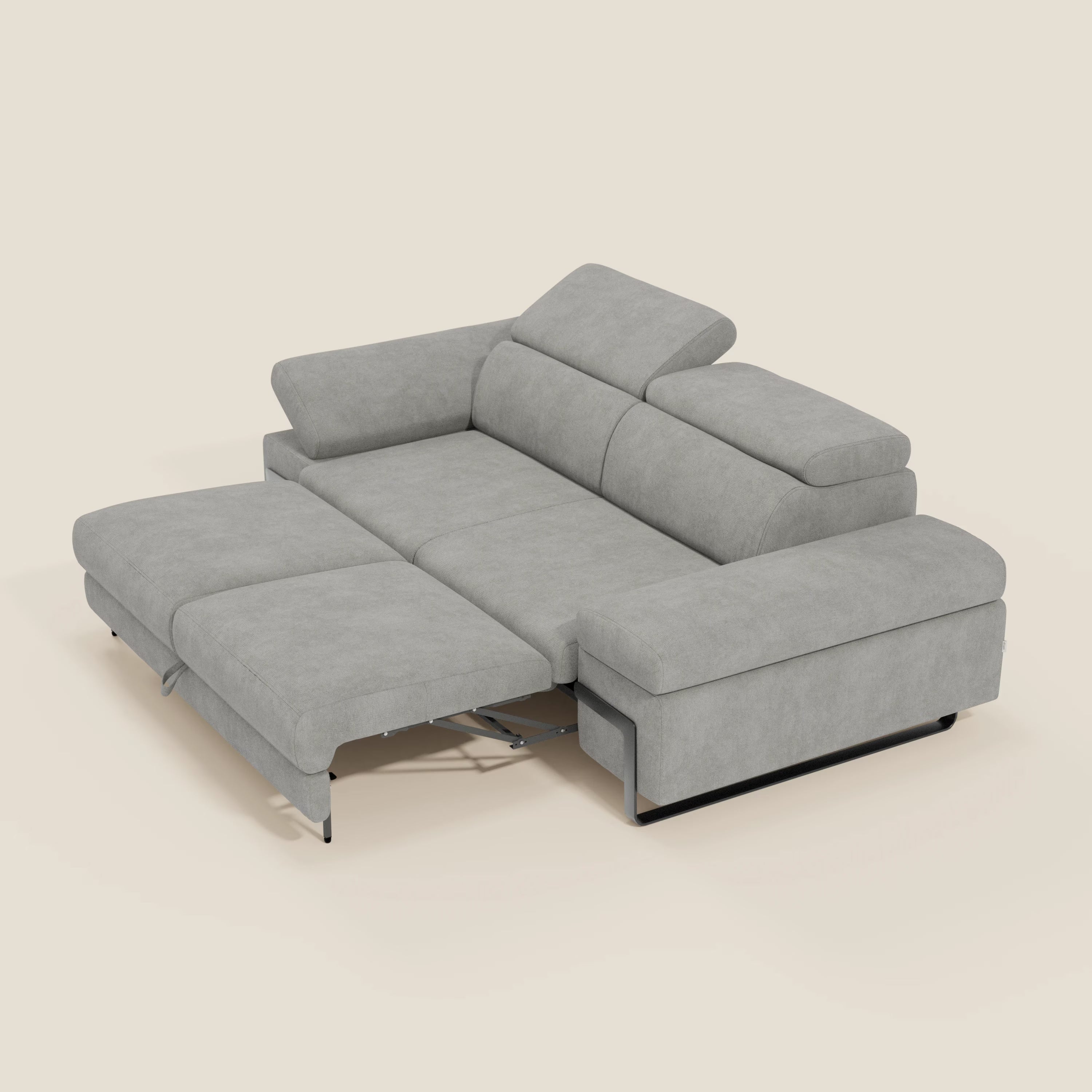 Zayana Canapé 3 places avec élément extractible - accoudoirs et têtières réglables en tissu imperméable T02 gris clair