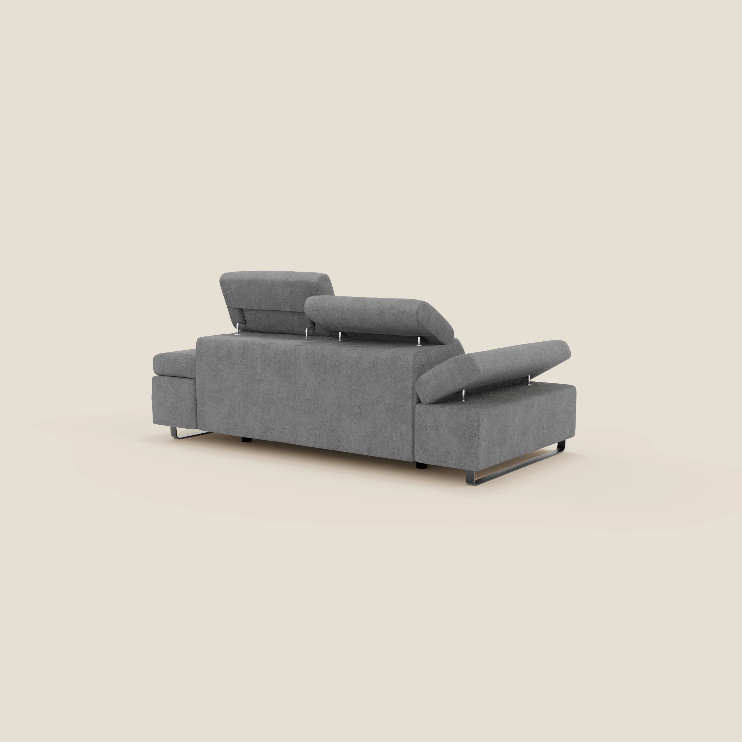 Zayana Canapé 3 places avec élément extractible - accoudoirs et têtières réglables en tissu imperméable T02 gris