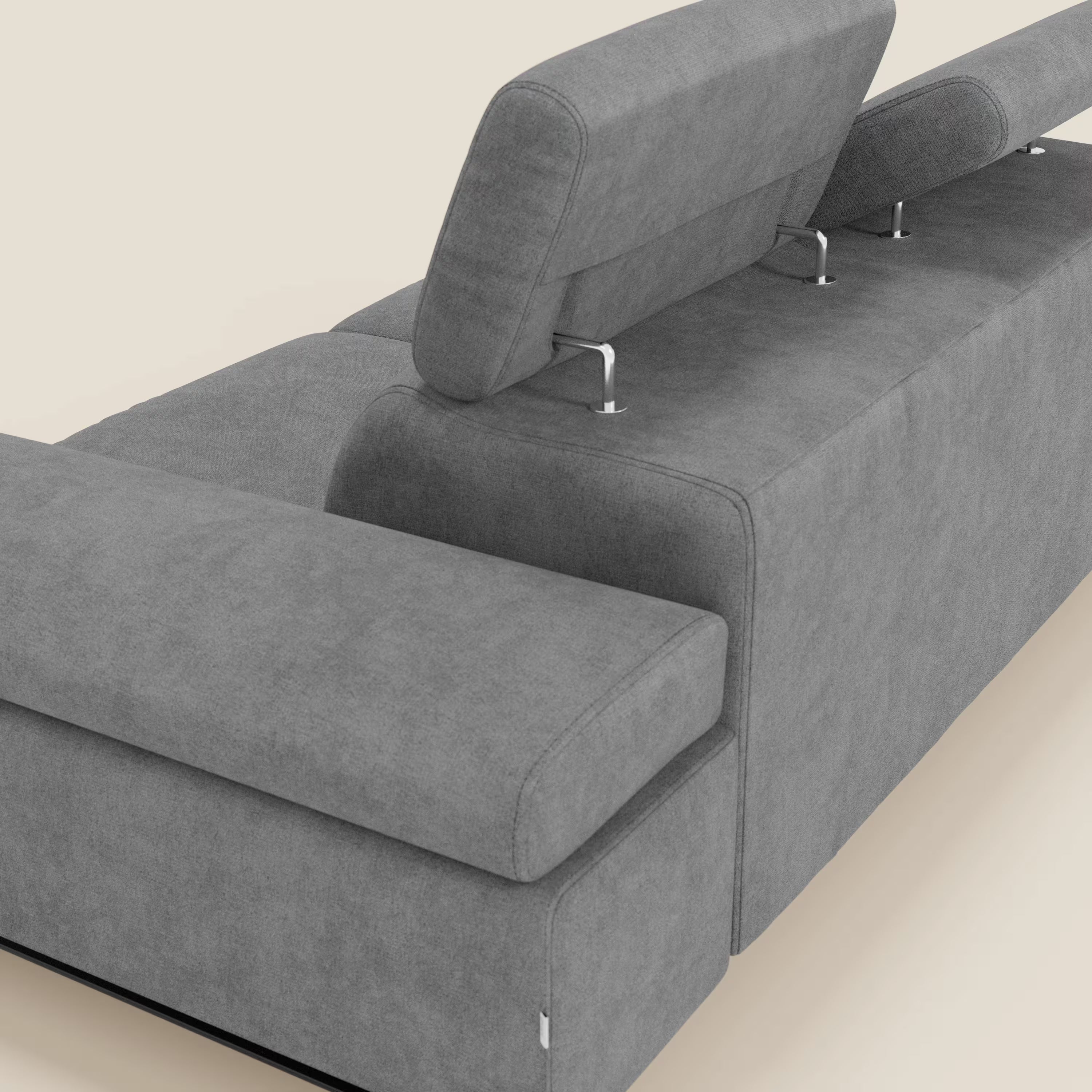 Zayana Canapé 3 places avec élément extractible - accoudoirs et têtières réglables en tissu imperméable T02 gris