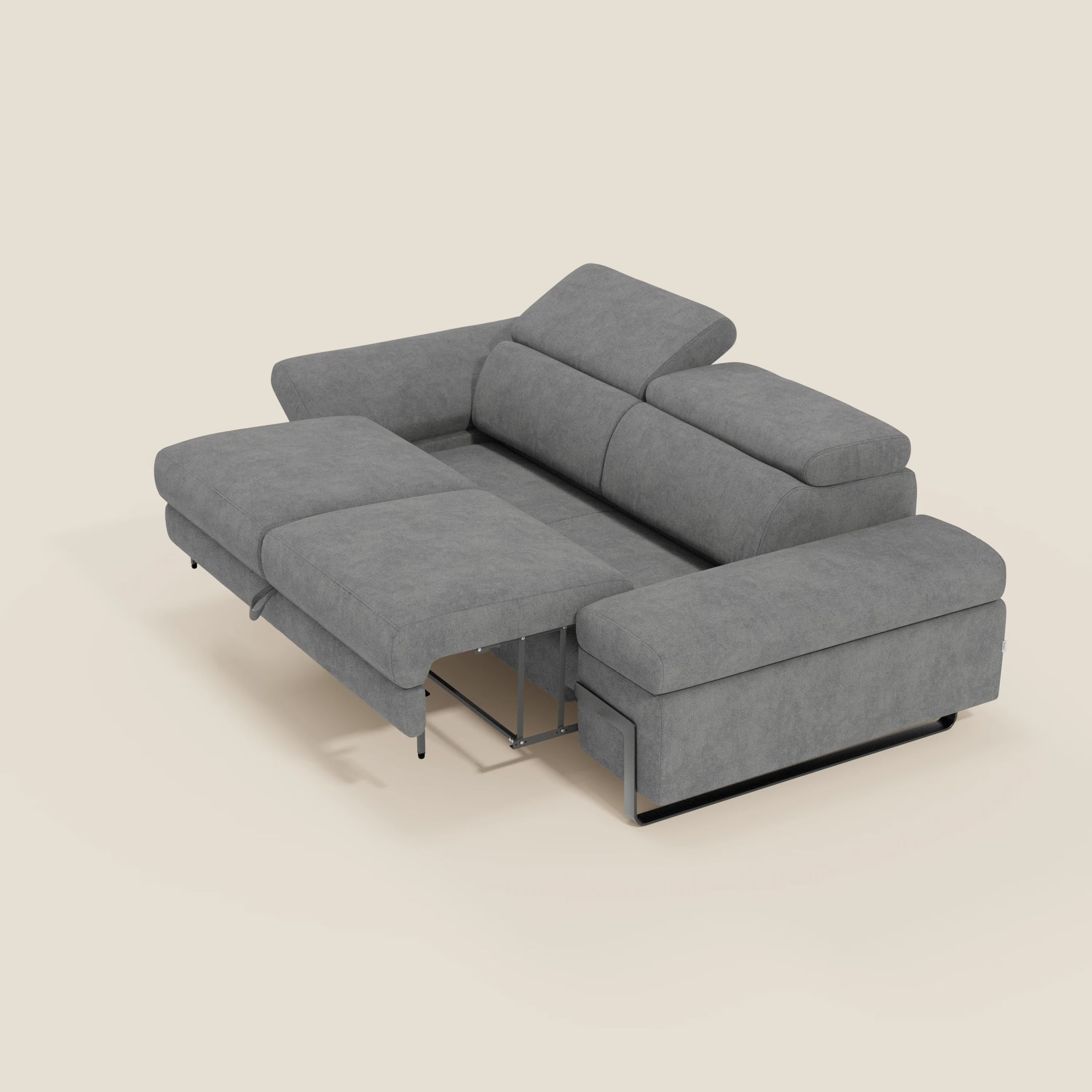 Zayana Canapé 3 places avec élément extractible - accoudoirs et têtières réglables en tissu imperméable T02 gris