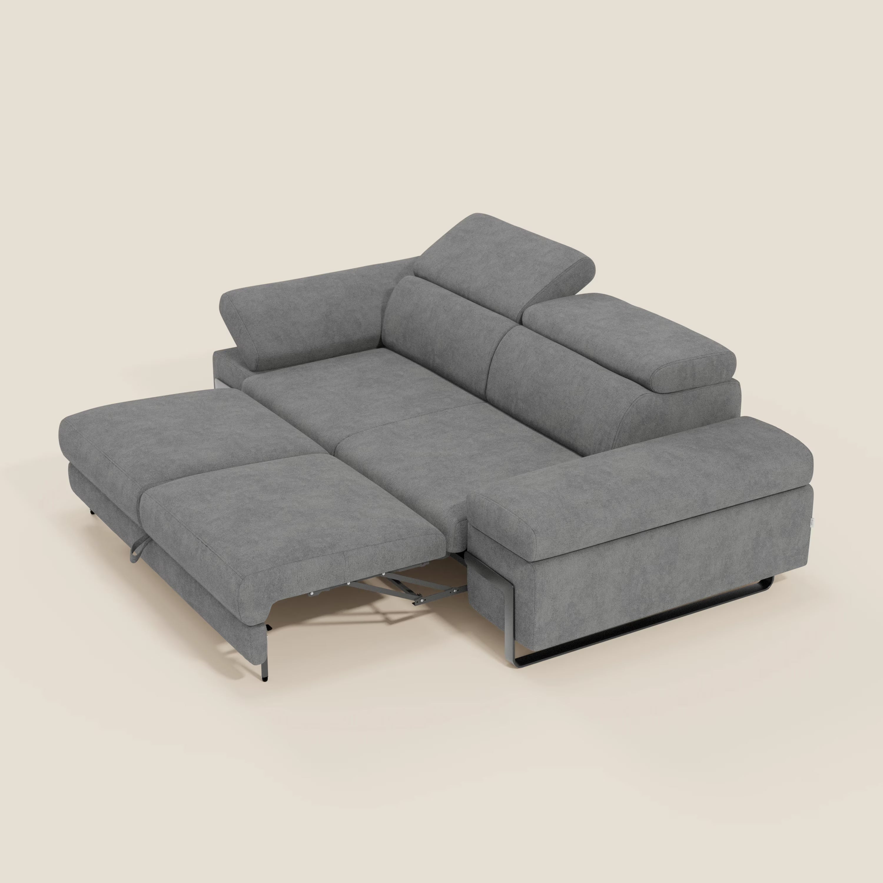 Zayana Canapé 3 places avec élément extractible - accoudoirs et têtières réglables en tissu imperméable T02 gris