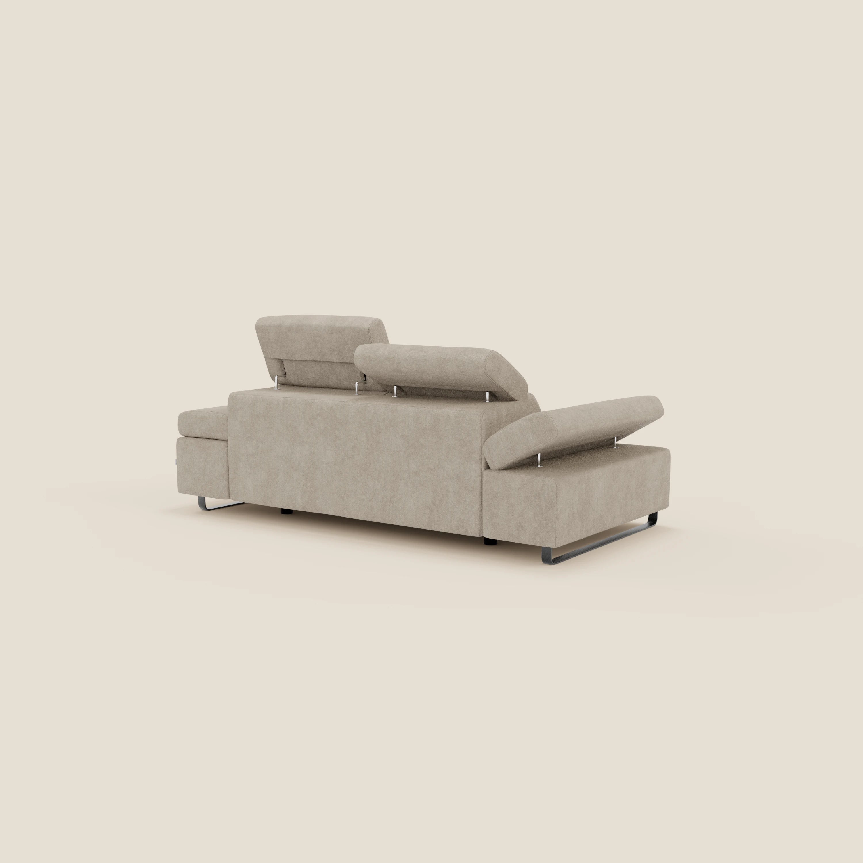 Zayana Canapé 3 places avec élément extractible - accoudoirs et têtières réglables en tissu imperméable T02 crème
