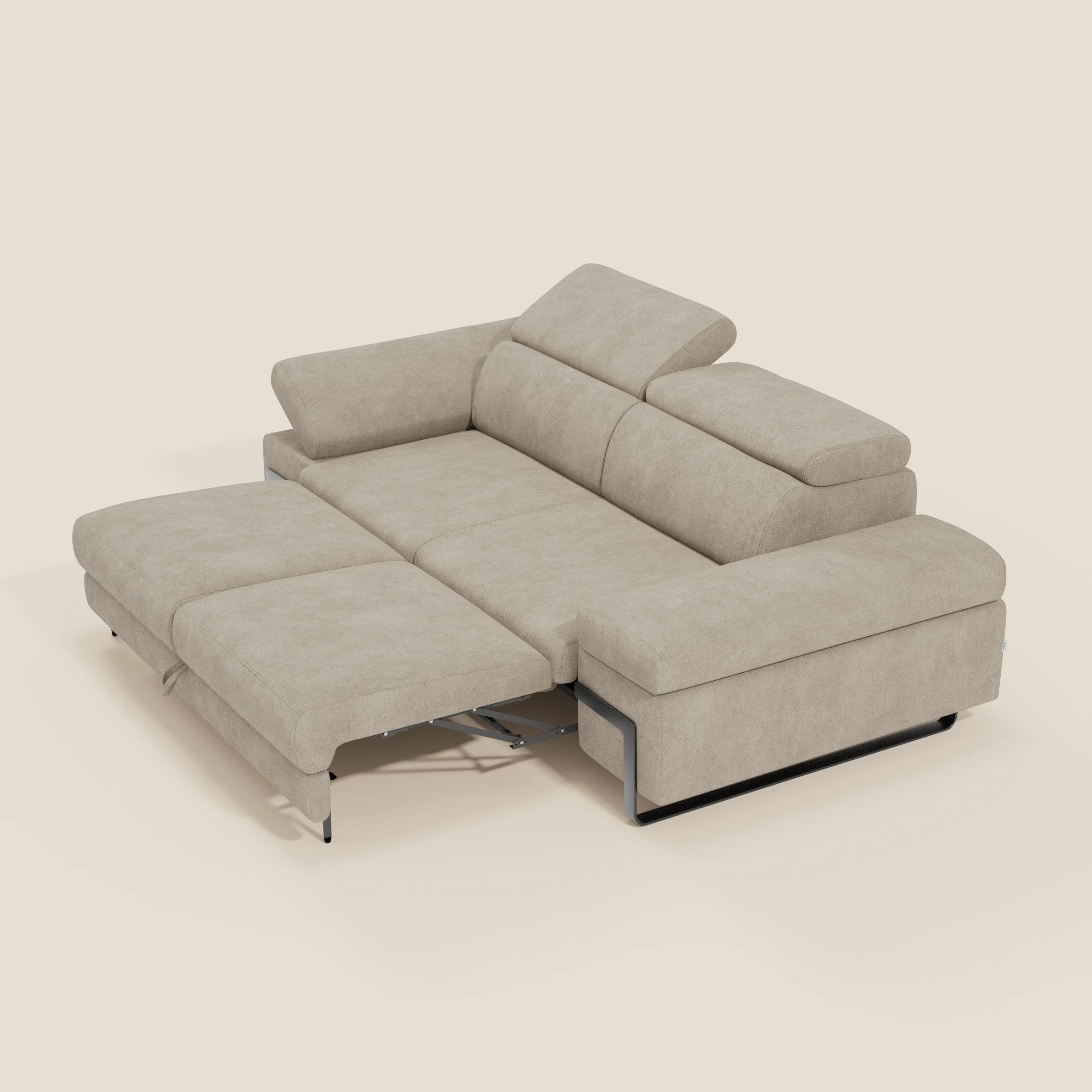 Zayana Canapé 3 places avec élément extractible - accoudoirs et têtières réglables en tissu imperméable T02 crème