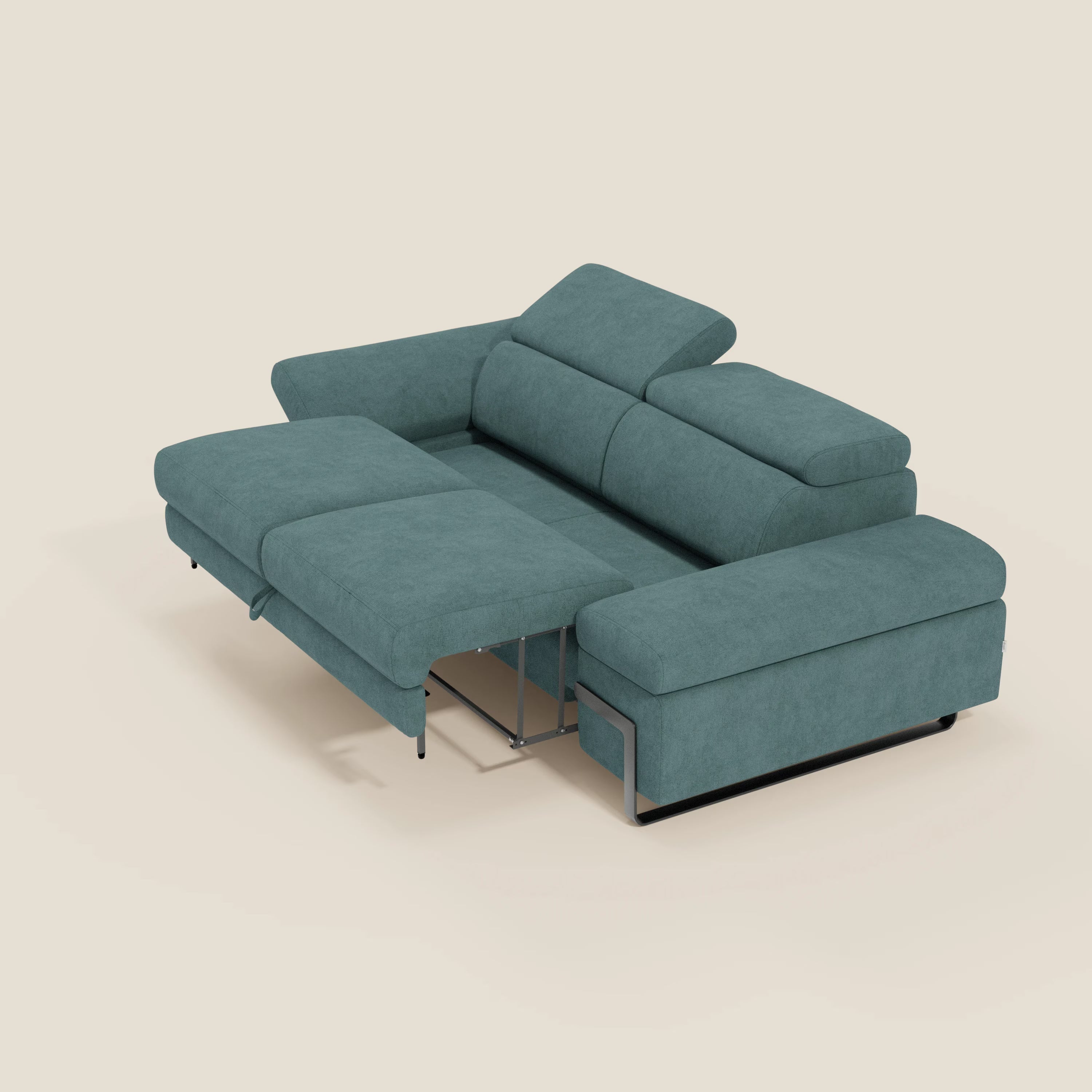 Zayana Canapé 3 places avec élément extractible - accoudoirs et têtières réglables en tissu imperméable T02 bleu canard