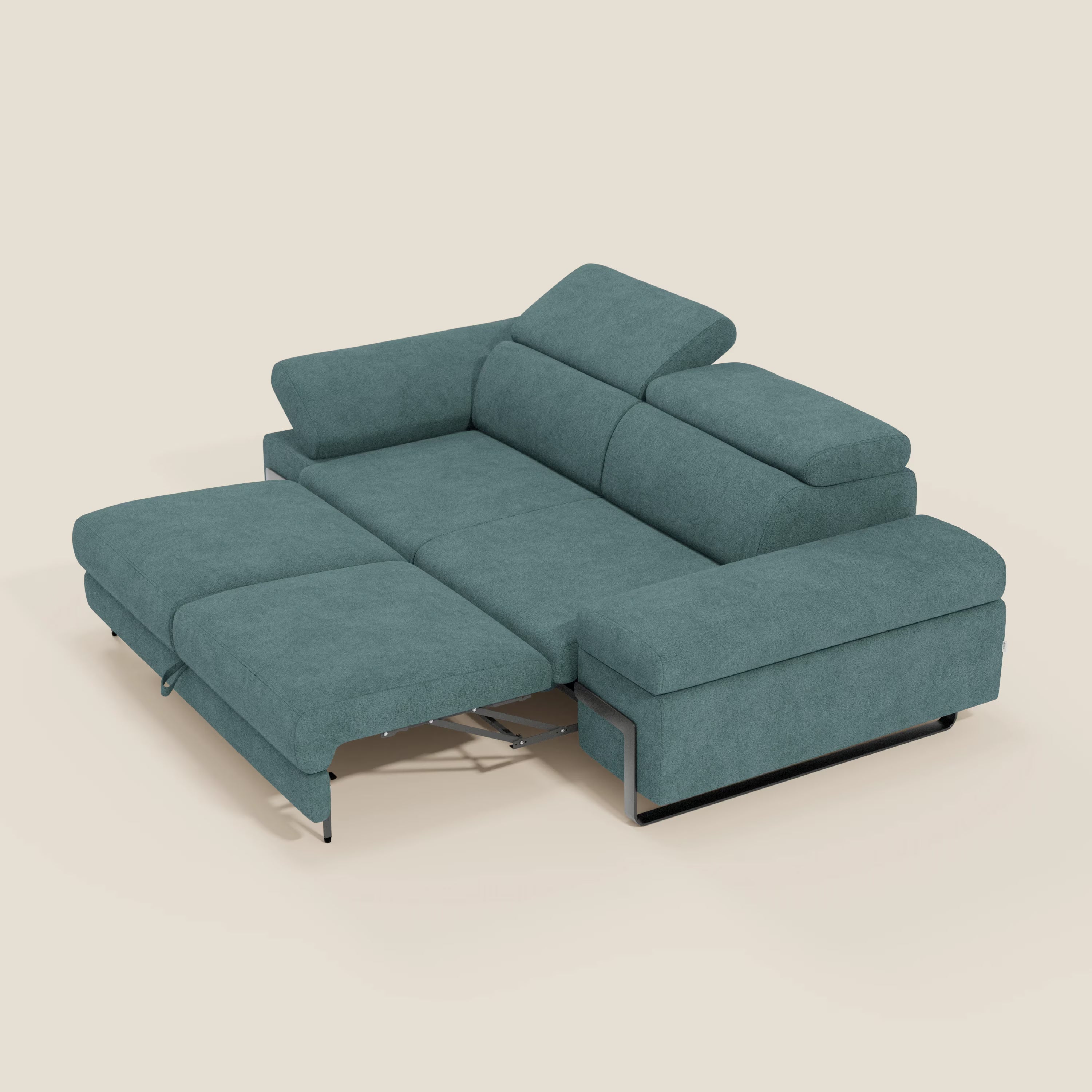 Zayana Canapé 3 places avec élément extractible - accoudoirs et têtières réglables en tissu imperméable T02 bleu canard