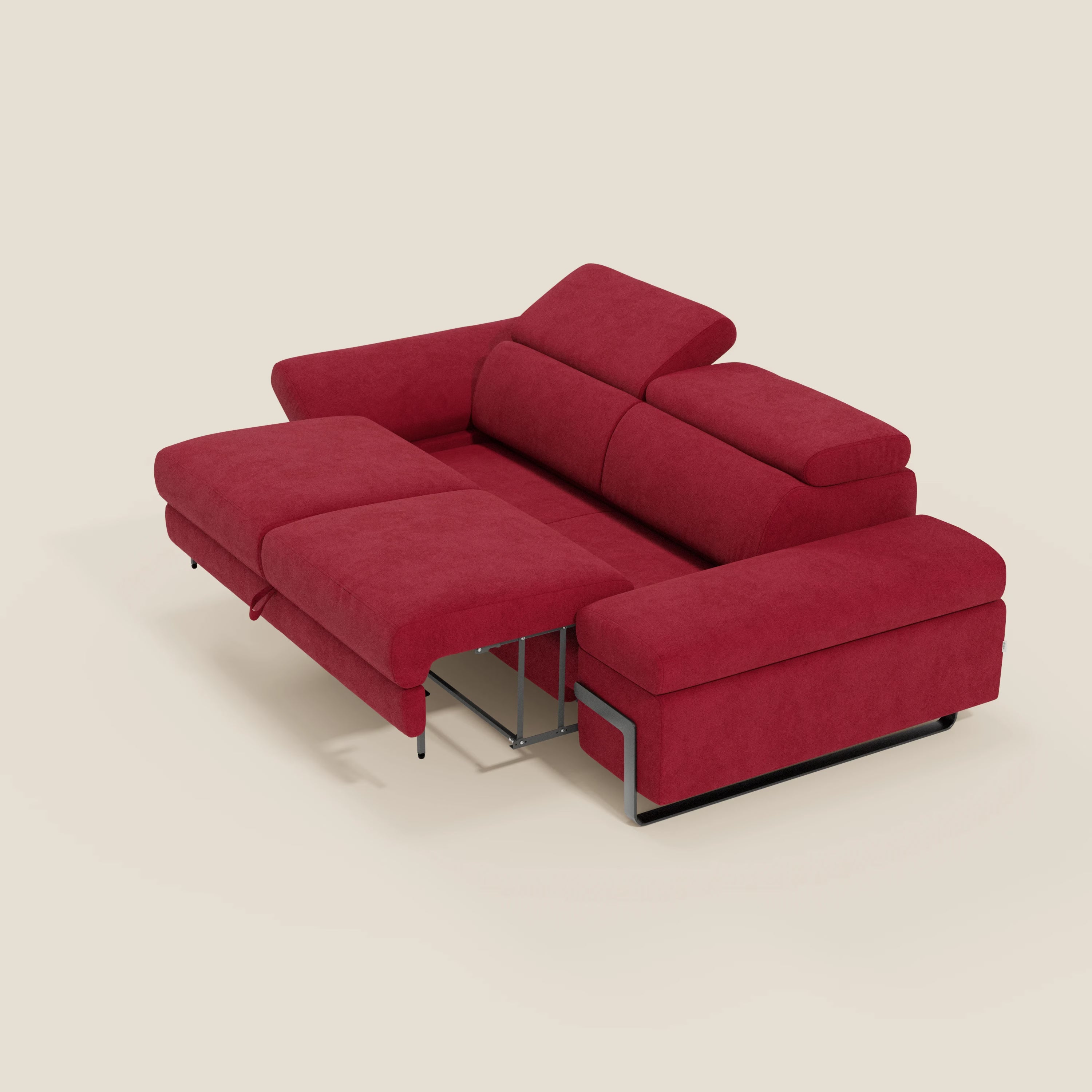 Zayana Canapé 3 places avec élément extractible - accoudoirs et têtières réglables en tissu imperméable T02 rouge