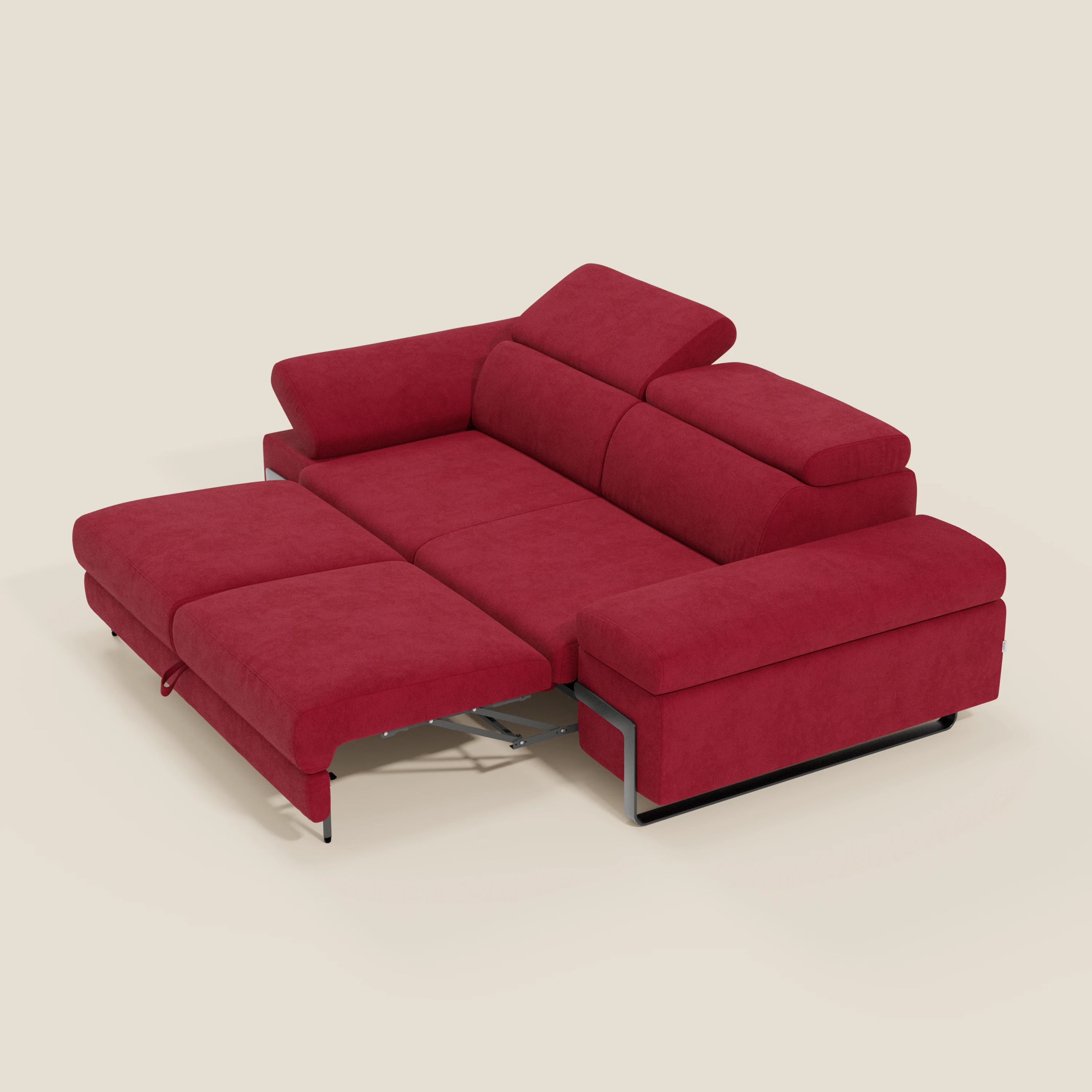 Zayana Canapé 3 places avec élément extractible - accoudoirs et têtières réglables en tissu imperméable T02 rouge