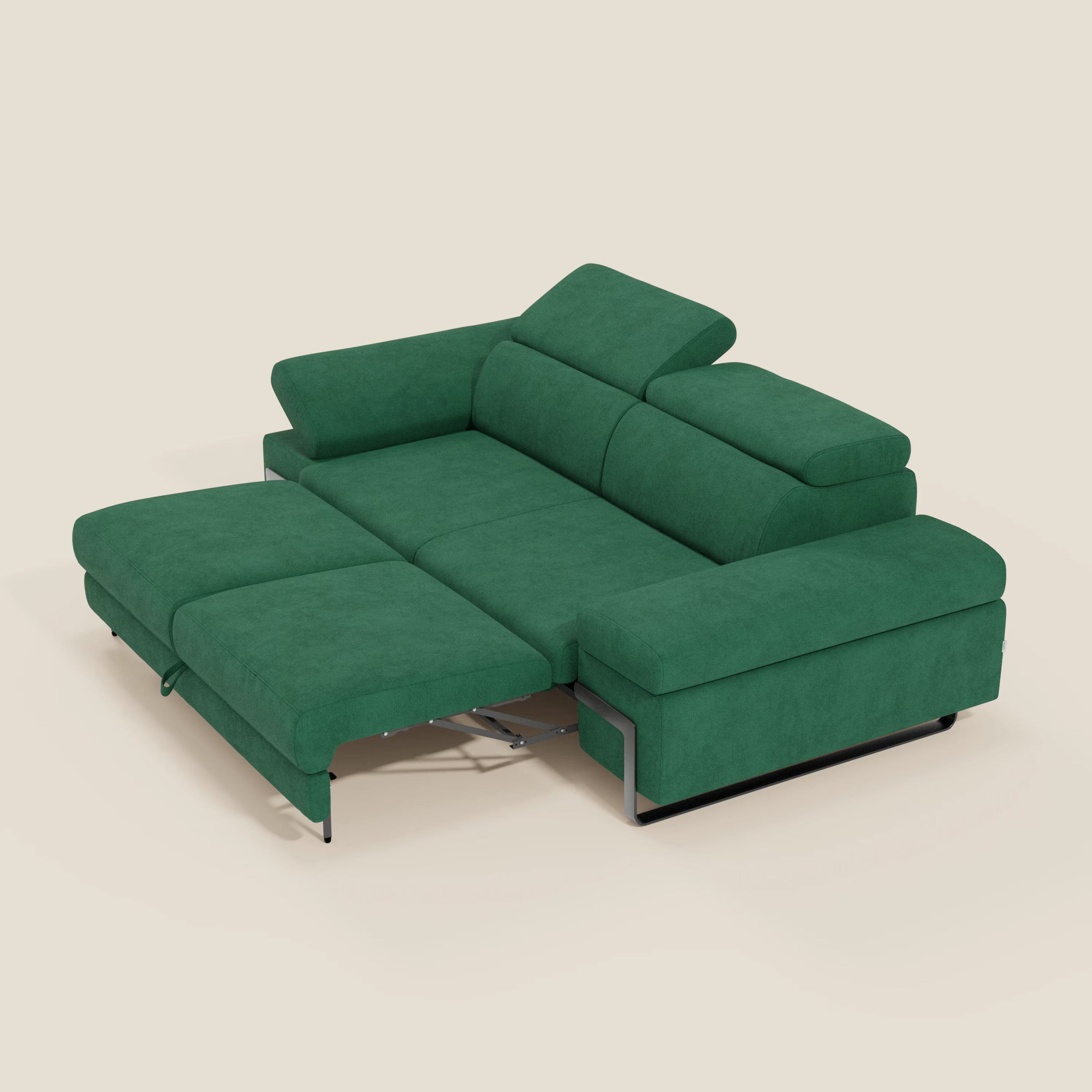 Zayana Canapé 3 places avec élément extractible - accoudoirs et têtières réglables en tissu imperméable T02 vert