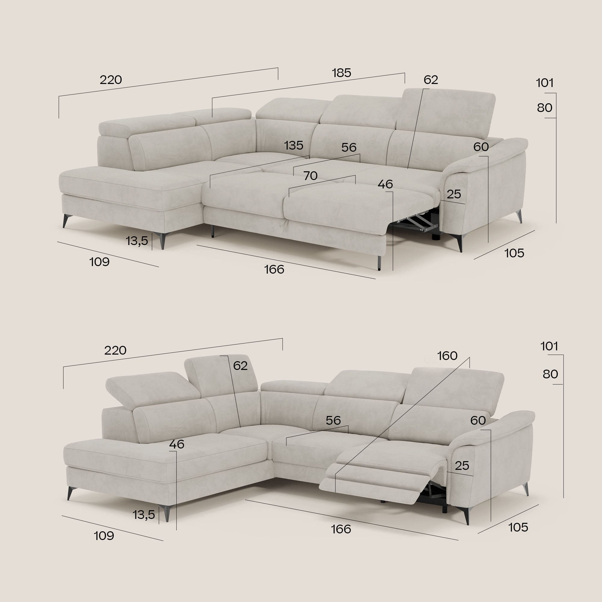 Arcos Canapé d'angle - pieds hauts et têtières inclinables en microfibre imperméable T11 jaune