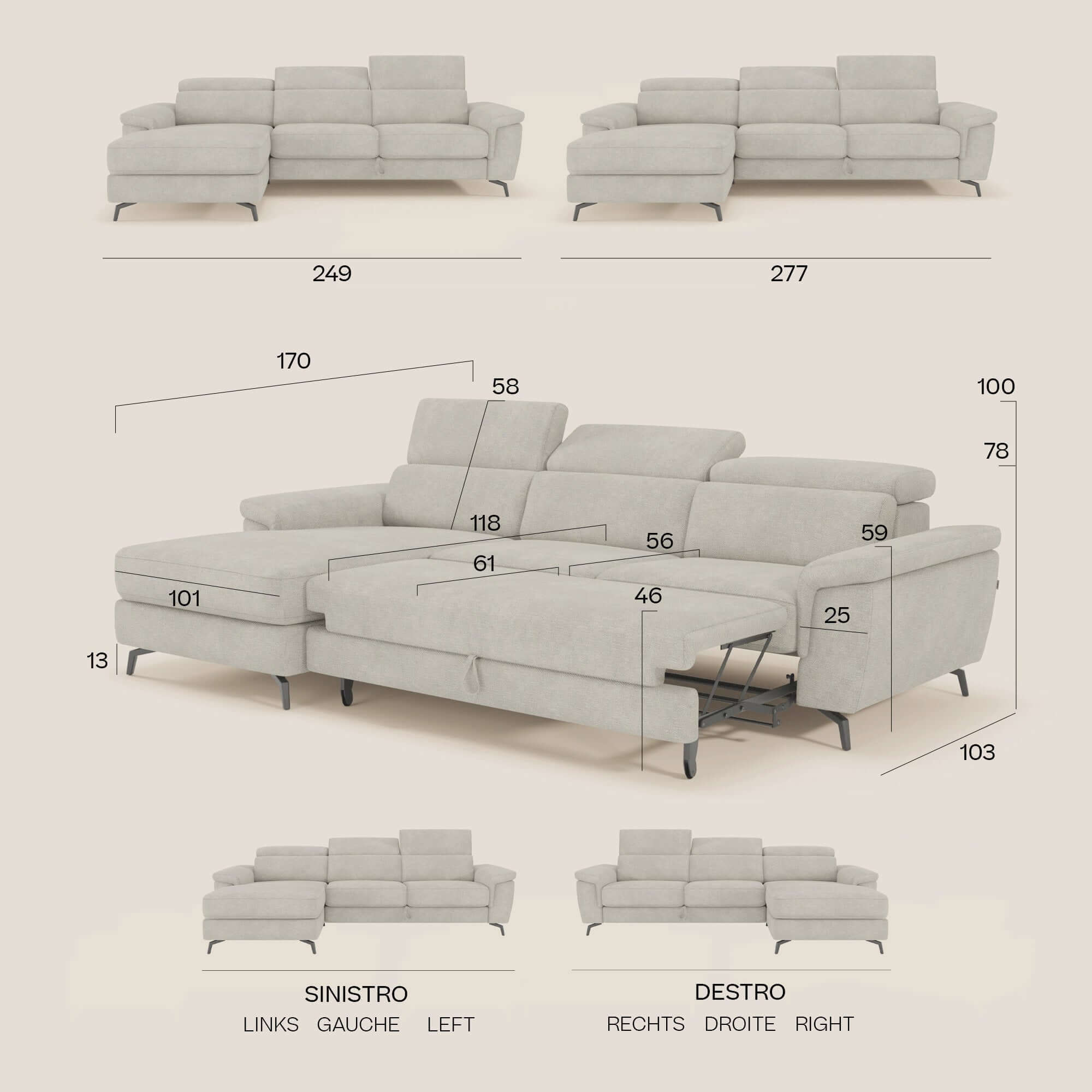 Estro Canapé extractible et chaise longue - têtières inclinables en tissu imperméable T14 marron