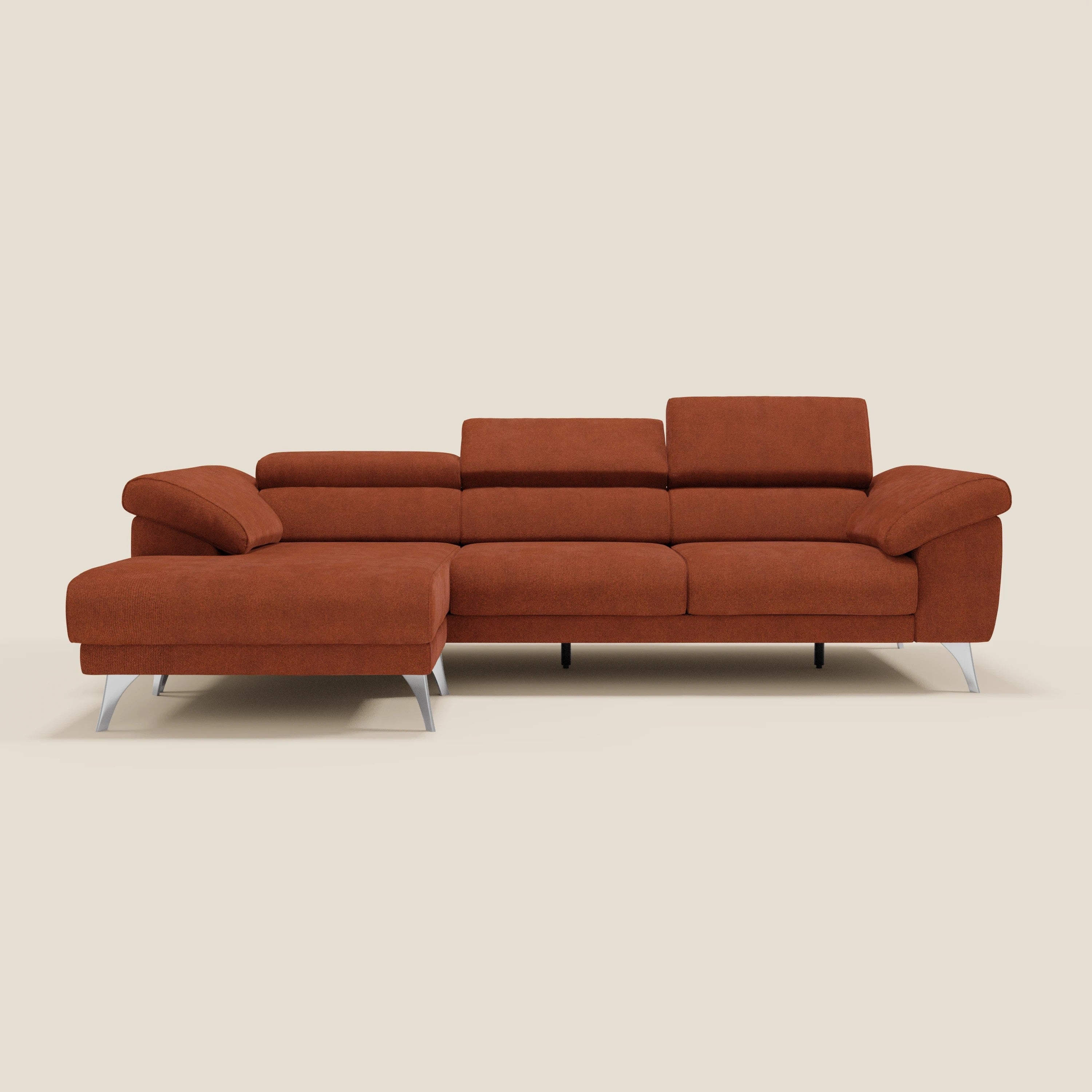 Donatello Canapé d'angle avec assises extensibles accoudoirs avec coffre et têtières en tissu détachable T23  orange rouille