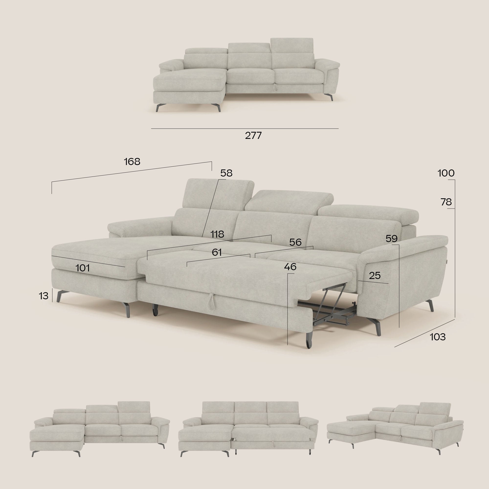 Estro Canapé extractible et chaise longue - têtières inclinables en tissu imperméable T14 bleu