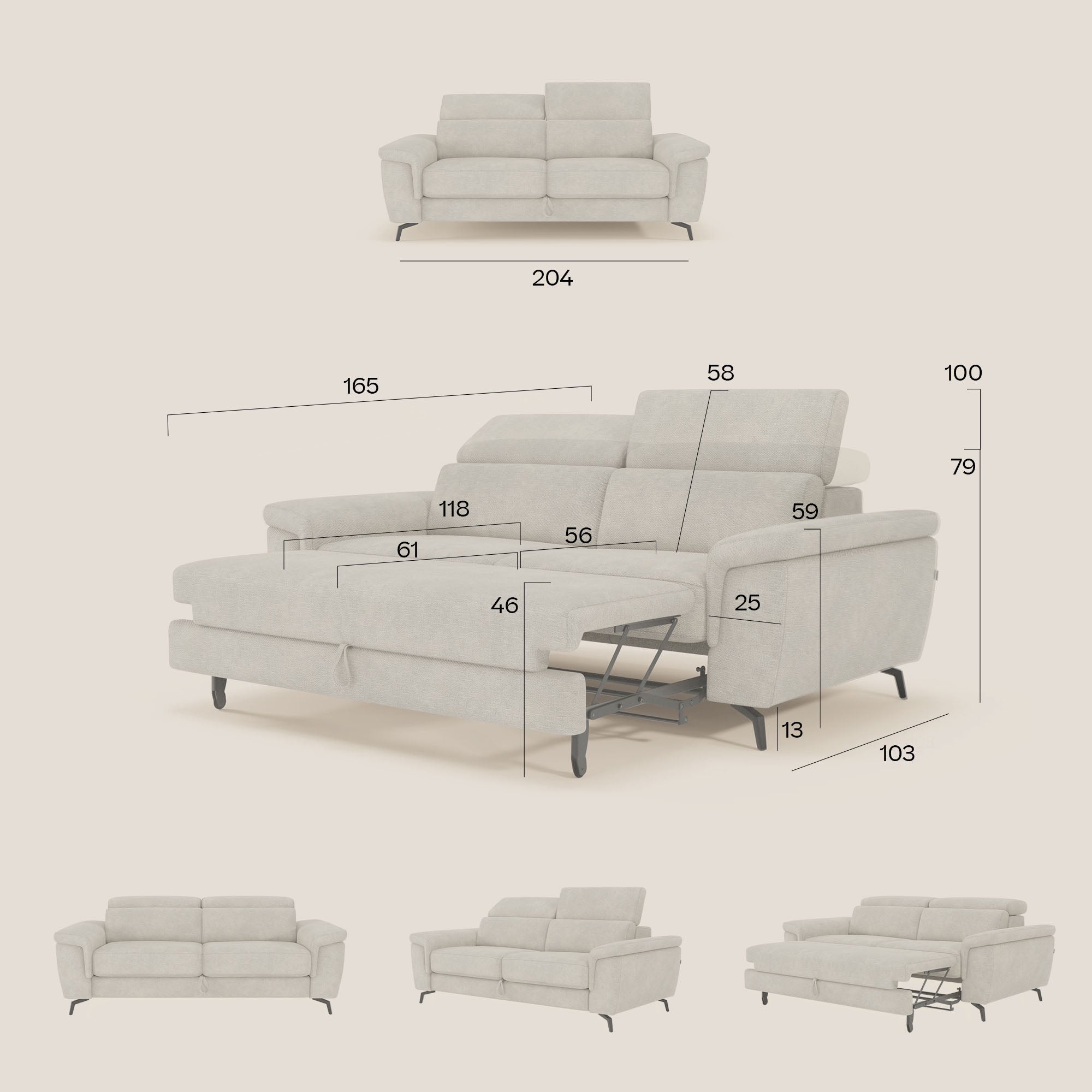 Estro Canapé 3 places avec pouf extractible - têtières inclinables en tissu imperméable T14