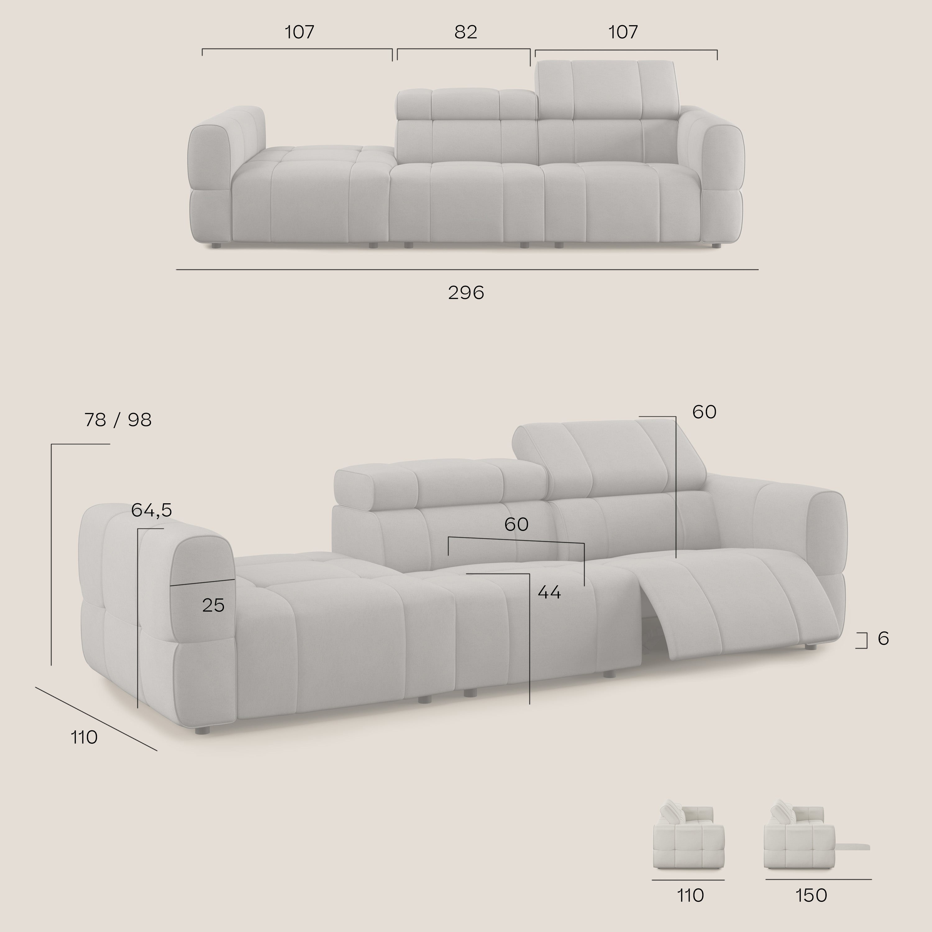 Giotto Divano con terminale e opzione relax elettrico in microfibra effetto velluto impermeabile T09 - divani.store