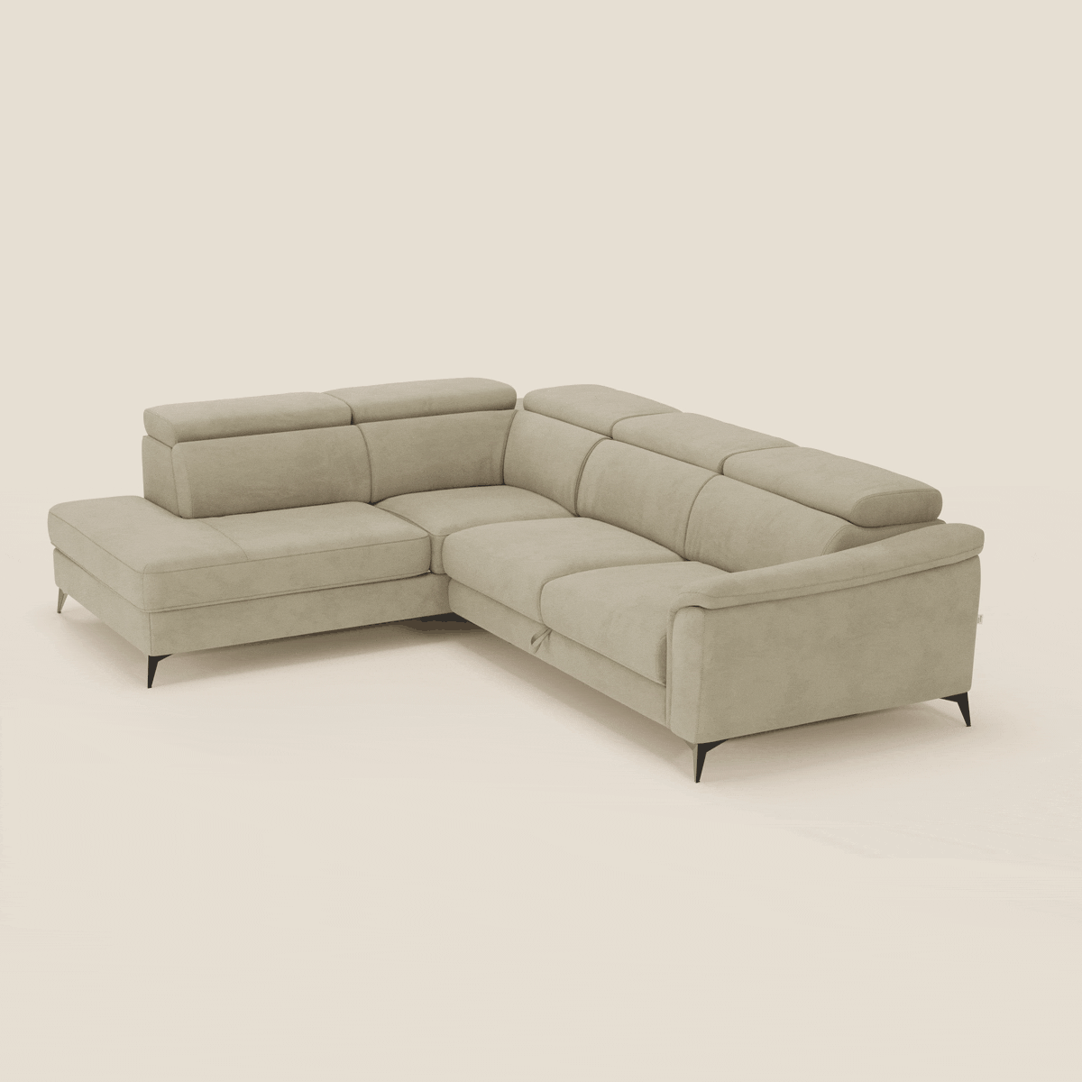 Arcos Canapé d'angle - pieds hauts et têtières inclinables en microfibre imperméable T11 beige