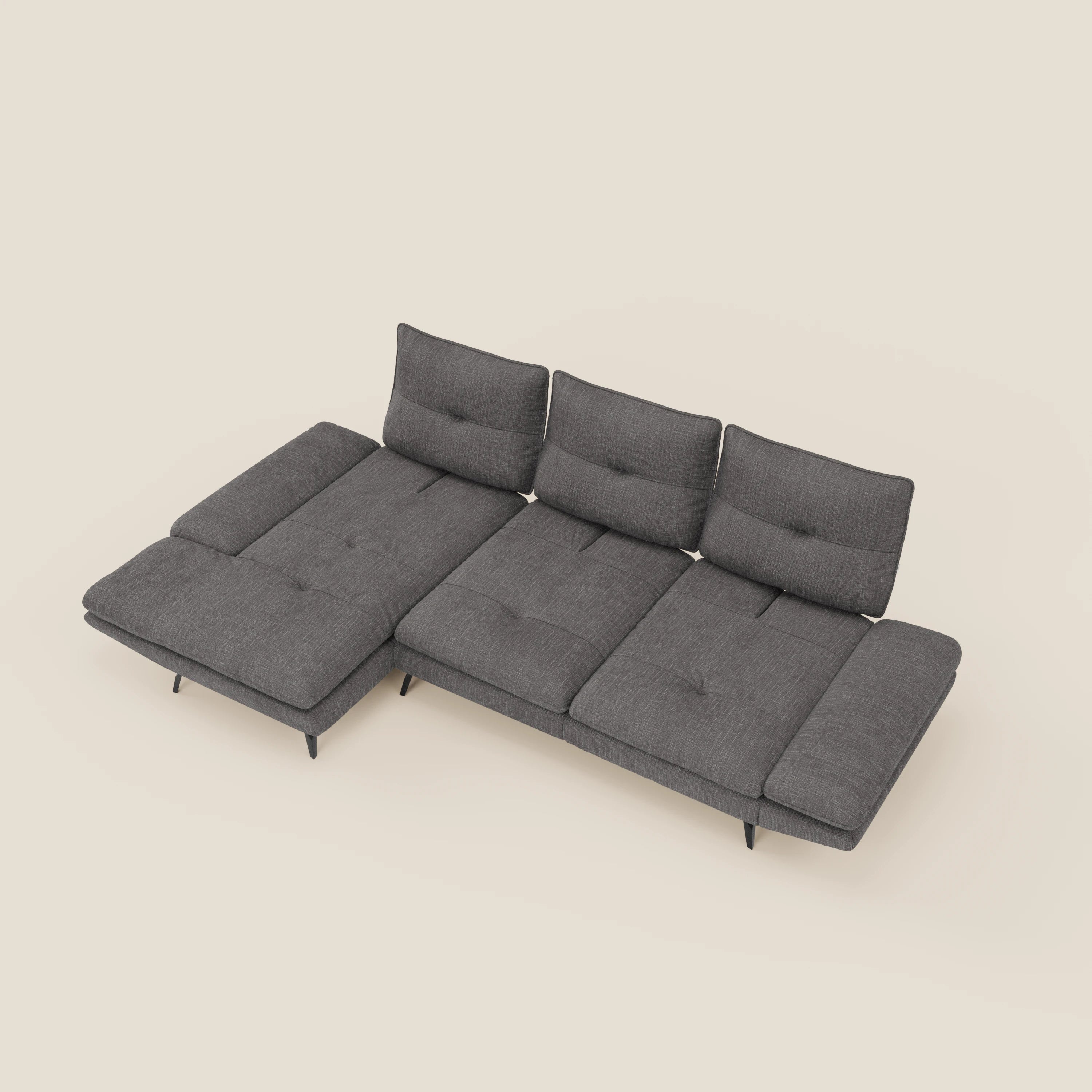 Ardex Canapé avec méridienne - dossiers coulissants et accoudoirs réglables en élégant tissu imperméable T06 anthracite
