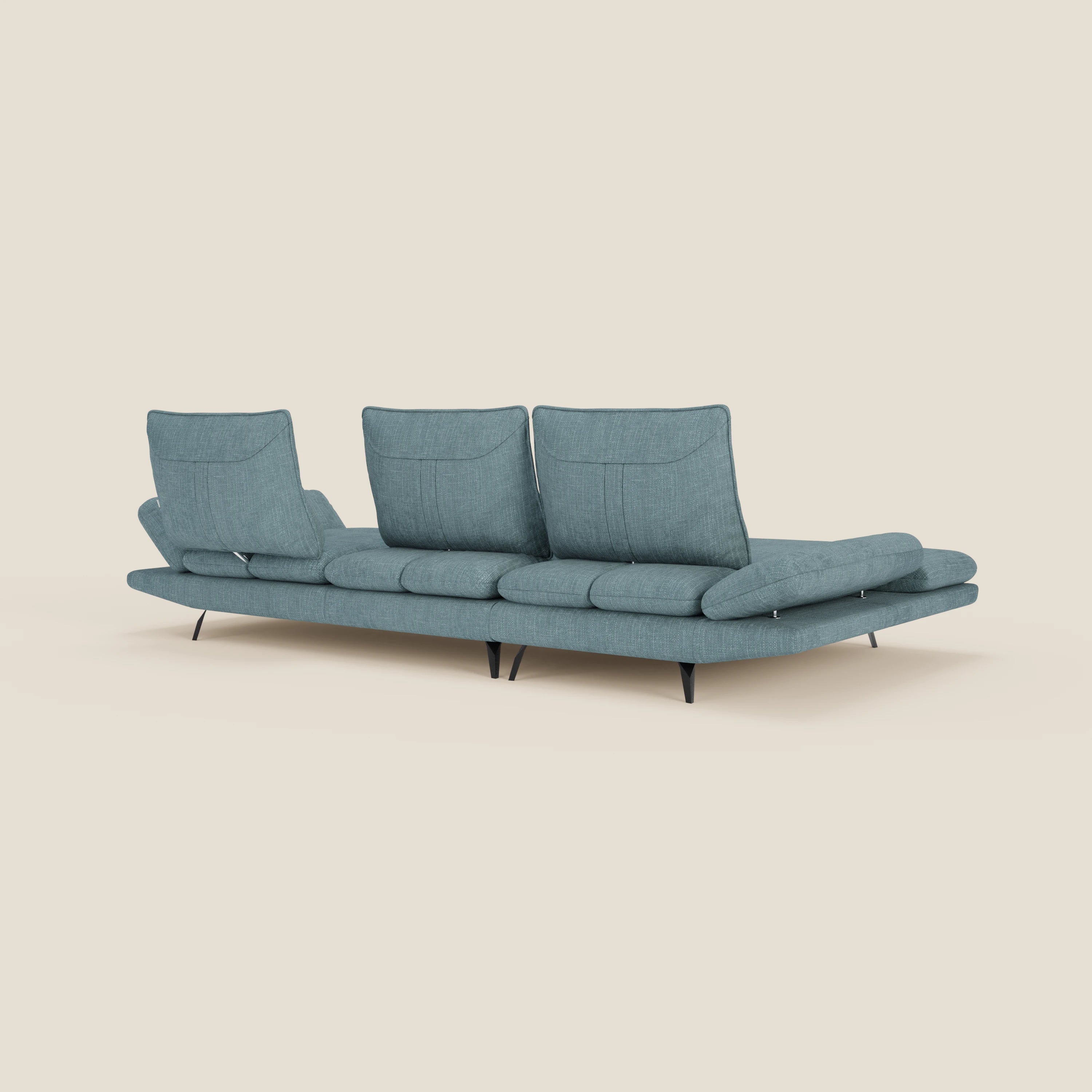 Ardex Canapé avec méridienne - dossiers coulissants et accoudoirs réglables en élégant tissu imperméable T06 bleu ciel