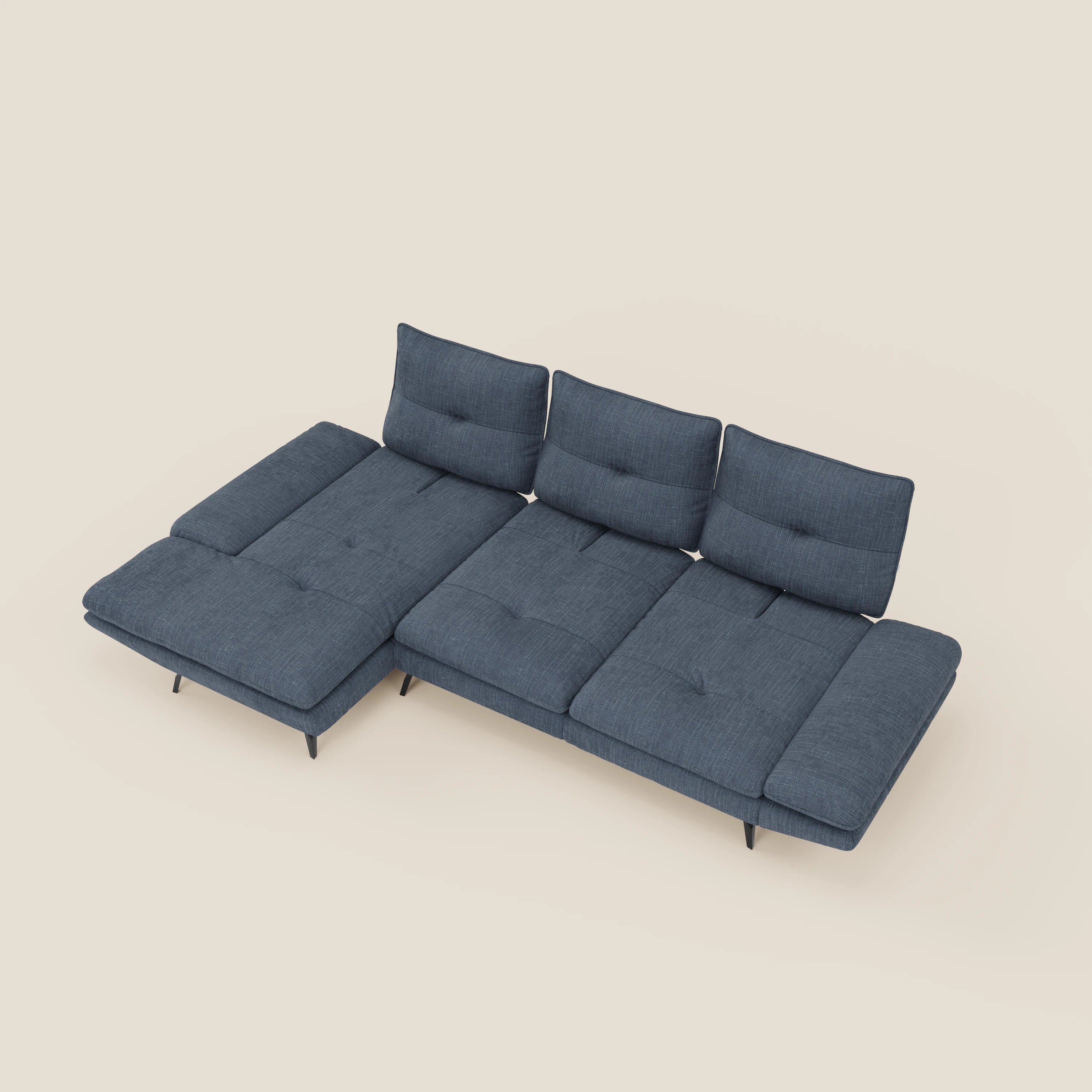 Ardex Canapé avec méridienne - dossiers coulissants et accoudoirs réglables en élégant tissu imperméable T06 bleu
