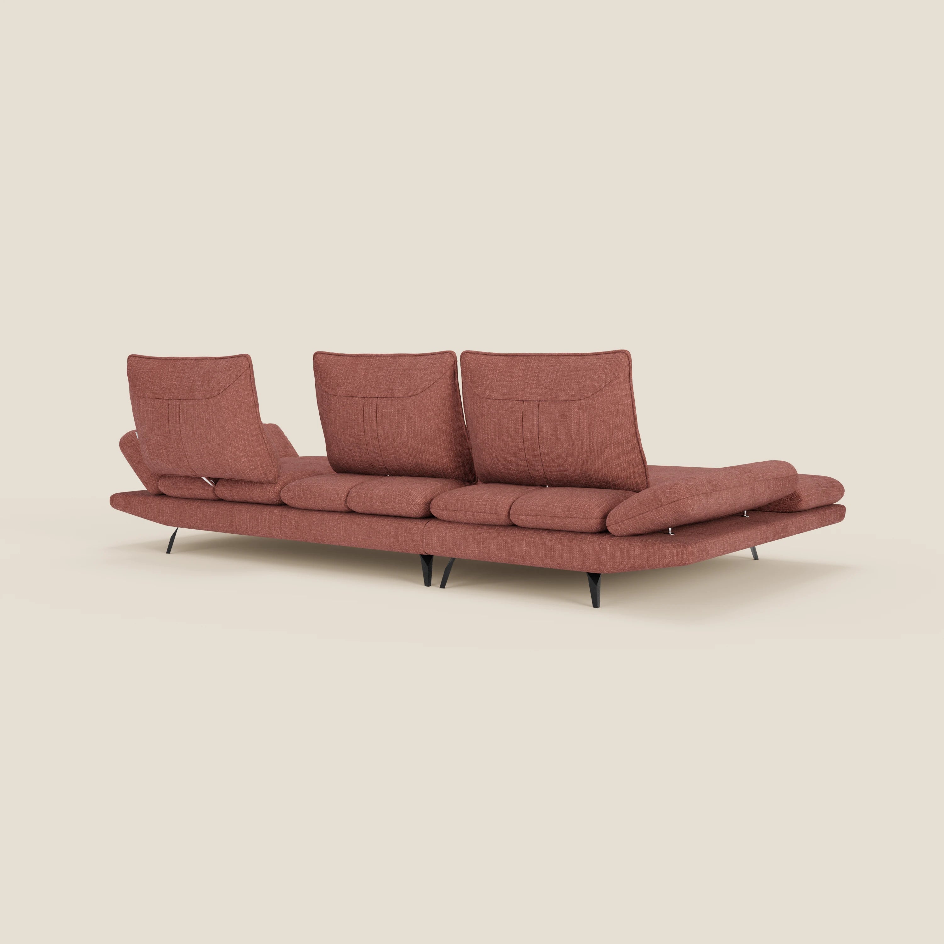Ardex Canapé avec méridienne - dossiers coulissants et accoudoirs réglables en élégant tissu imperméable T06 corail