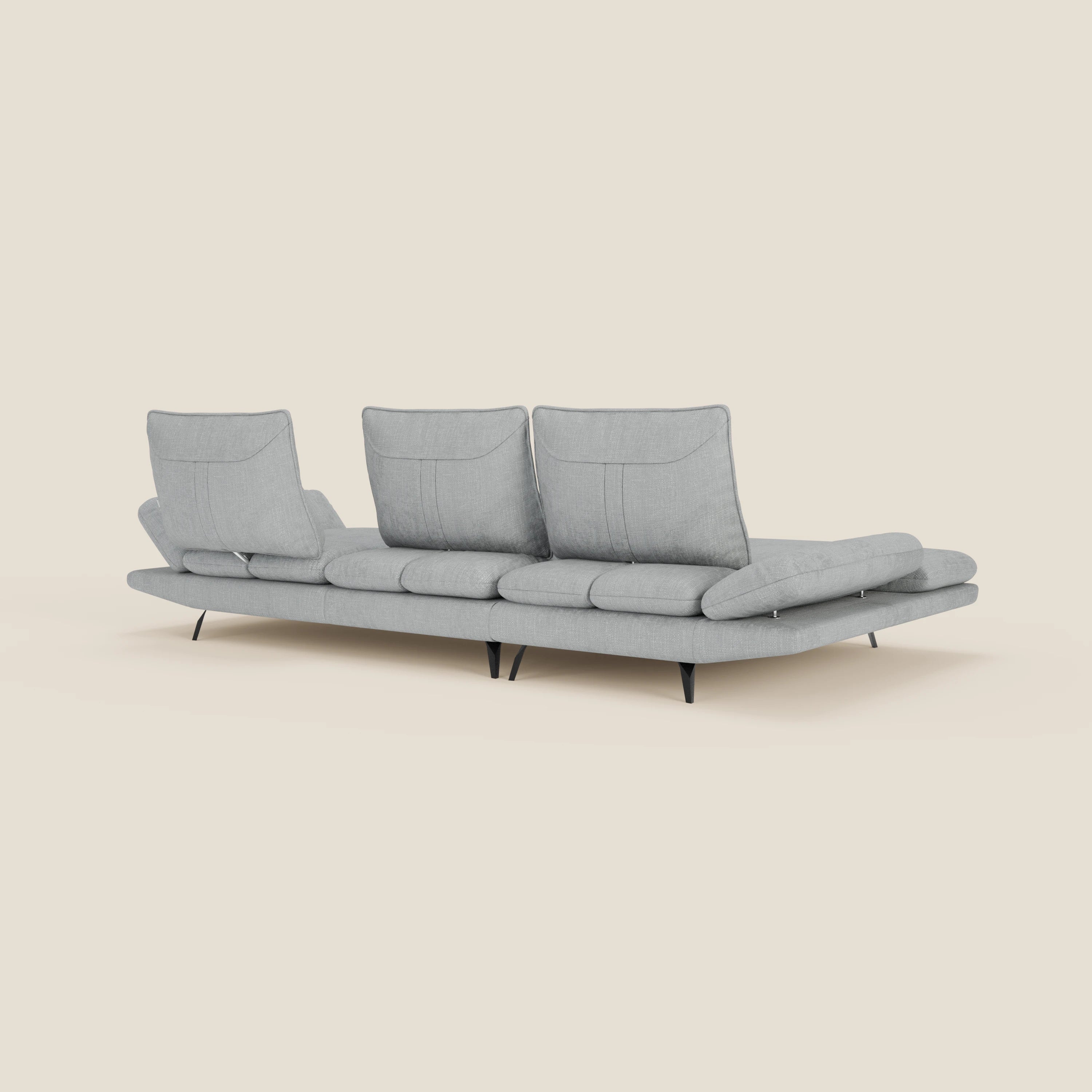 Ardex Canapé avec méridienne - dossiers coulissants et accoudoirs réglables en élégant tissu imperméable T06 bleu glacier