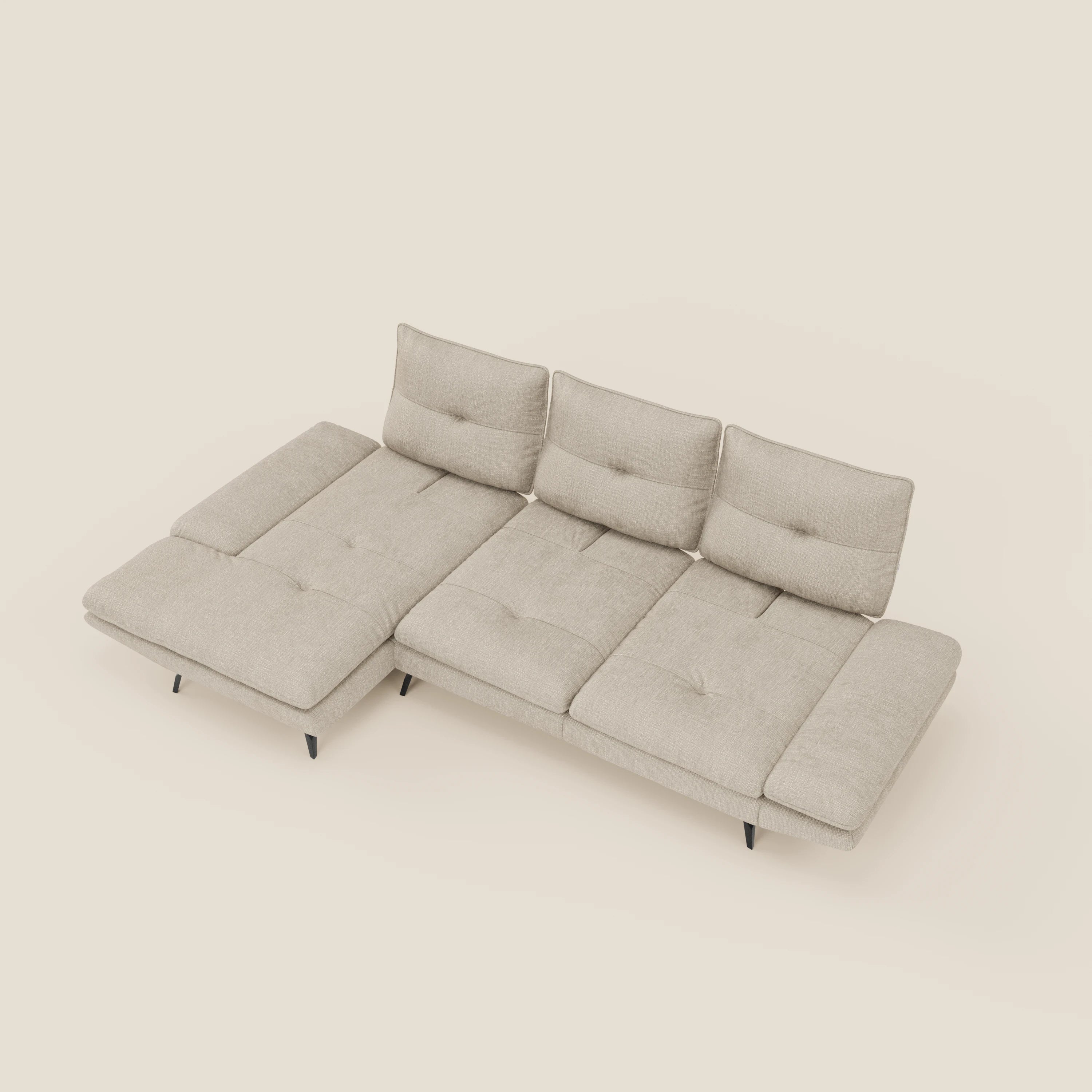 Ardex Canapé avec méridienne - dossiers coulissants et accoudoirs réglables en élégant tissu imperméable T06 crème