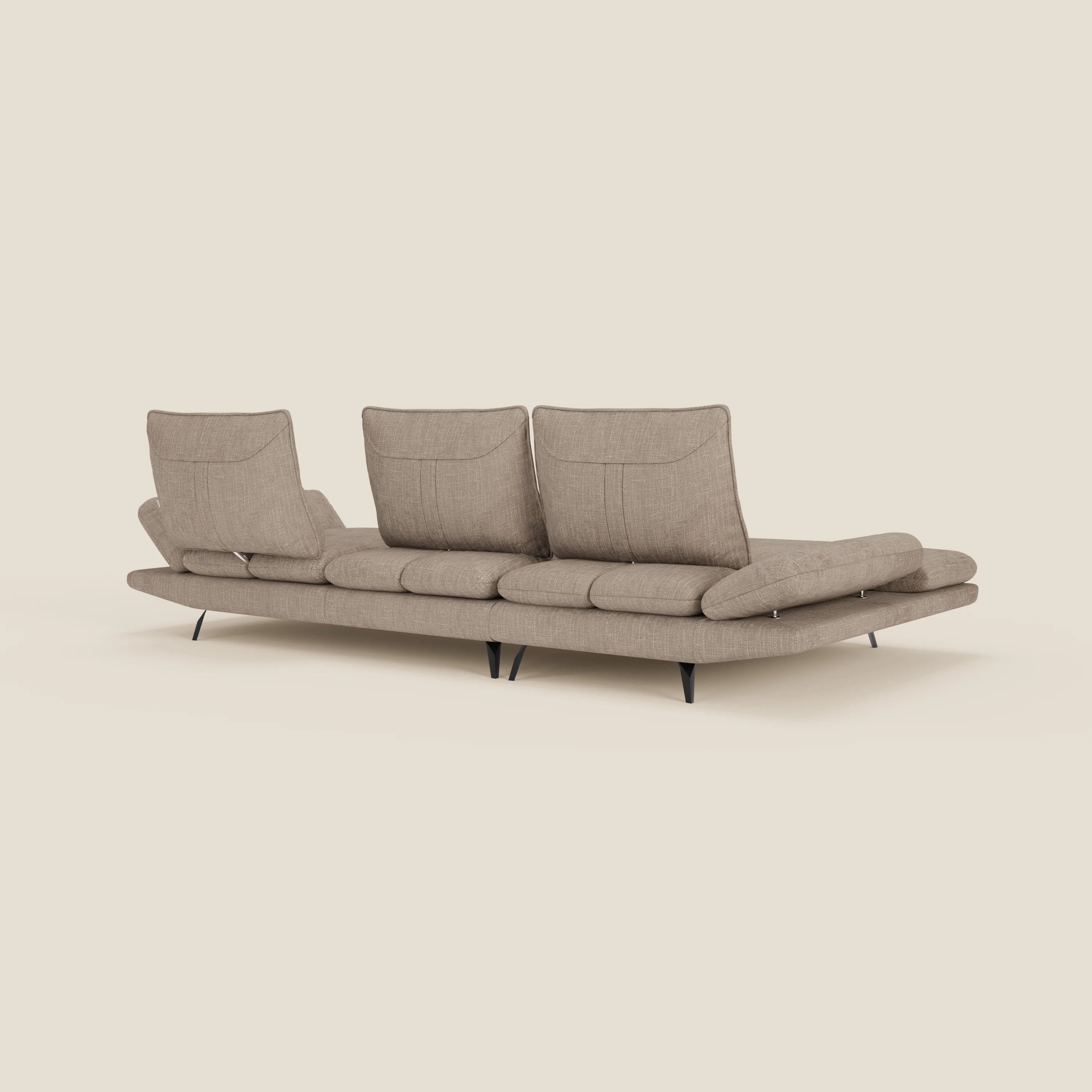 Ardex Canapé avec méridienne - dossiers coulissants et accoudoirs réglables en élégant tissu imperméable T06 taupe